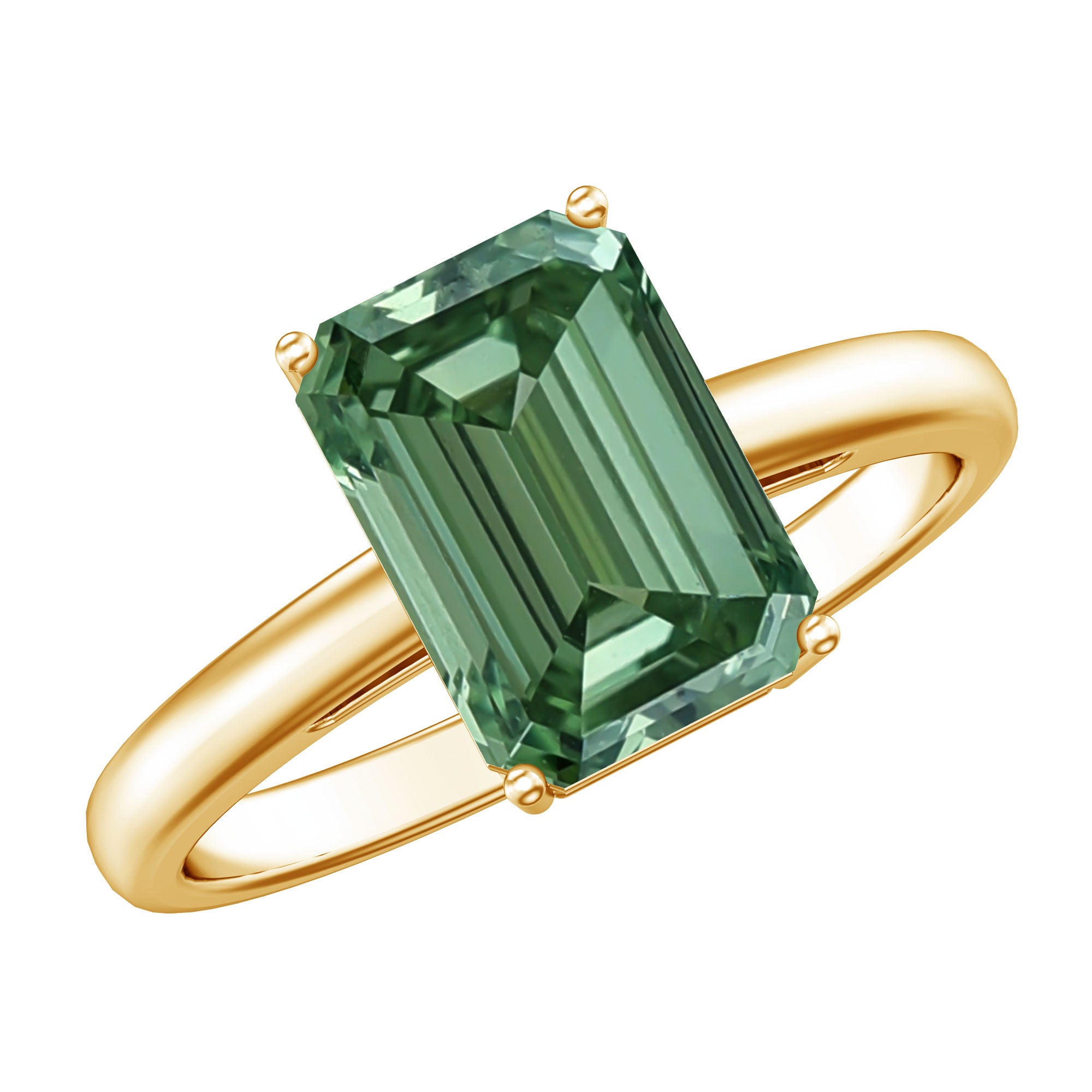 Solitaire Lab Grown Green Diamond 3 Carat Emerald Cut Engagement Ring IGI Certified Vivid Green - VS1 - Rosec Jewels
