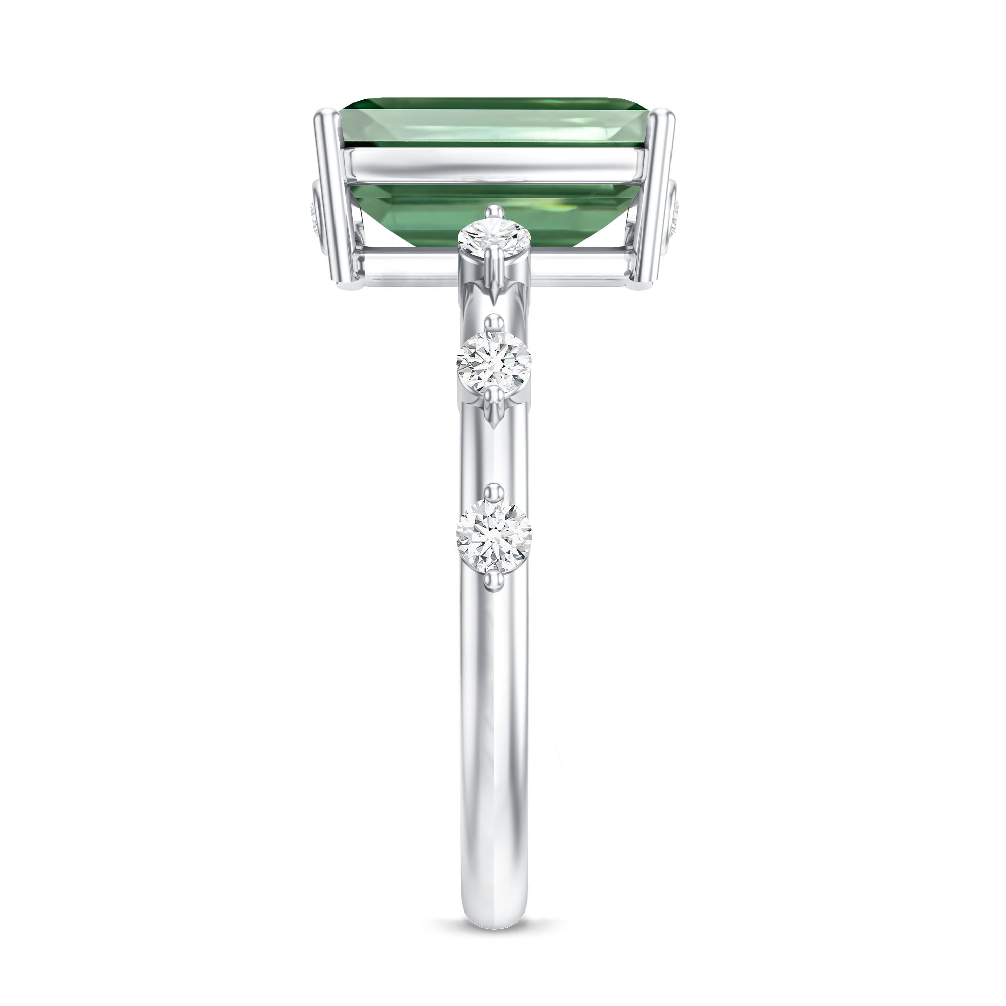 3 Carat Emerald Cut Lab Grown Green Diamond Engagement Ring IGI Certified Vivid Green - VS1 - Rosec Jewels