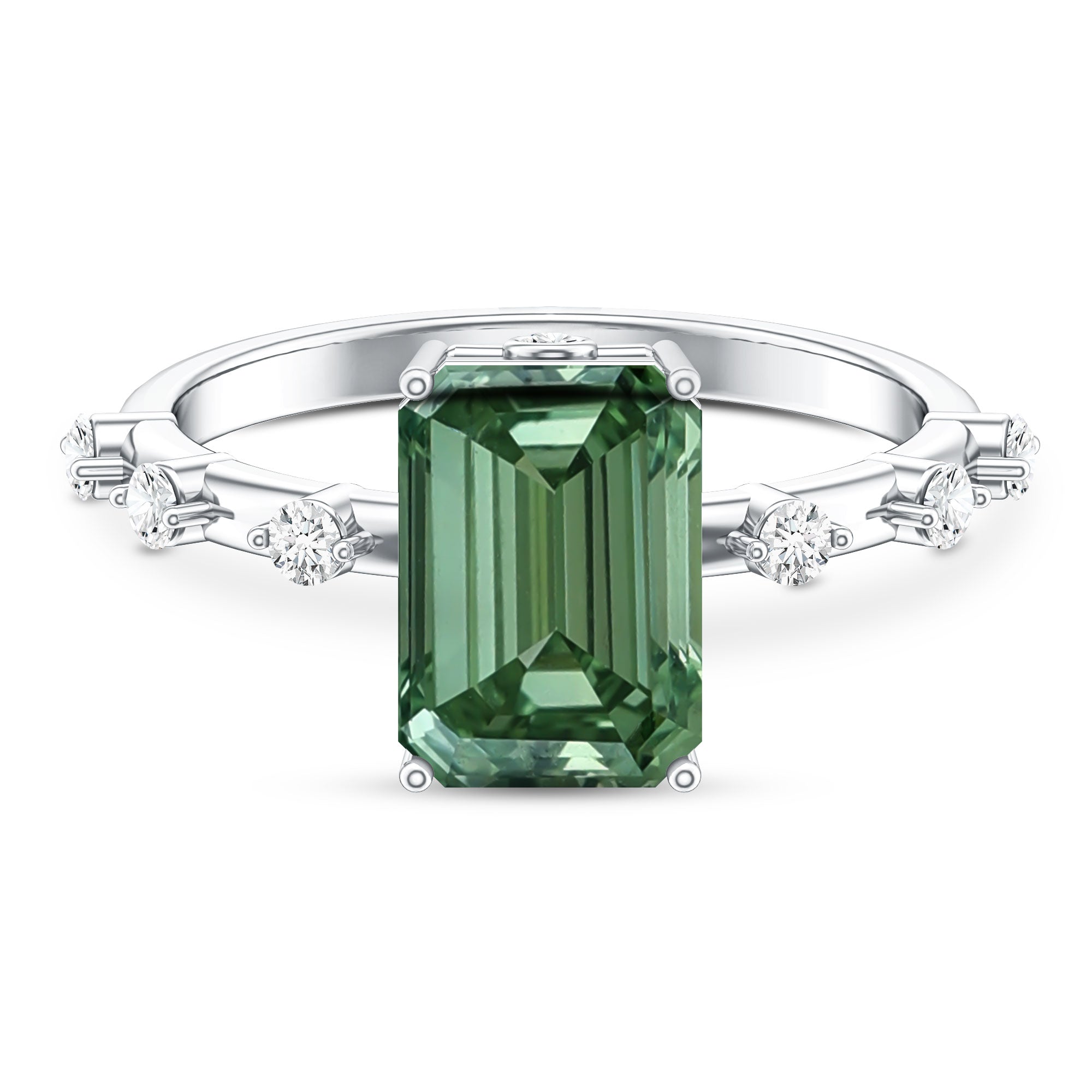 3 Carat Emerald Cut Lab Grown Green Diamond Engagement Ring IGI Certified Vivid Green - VS1 - Rosec Jewels