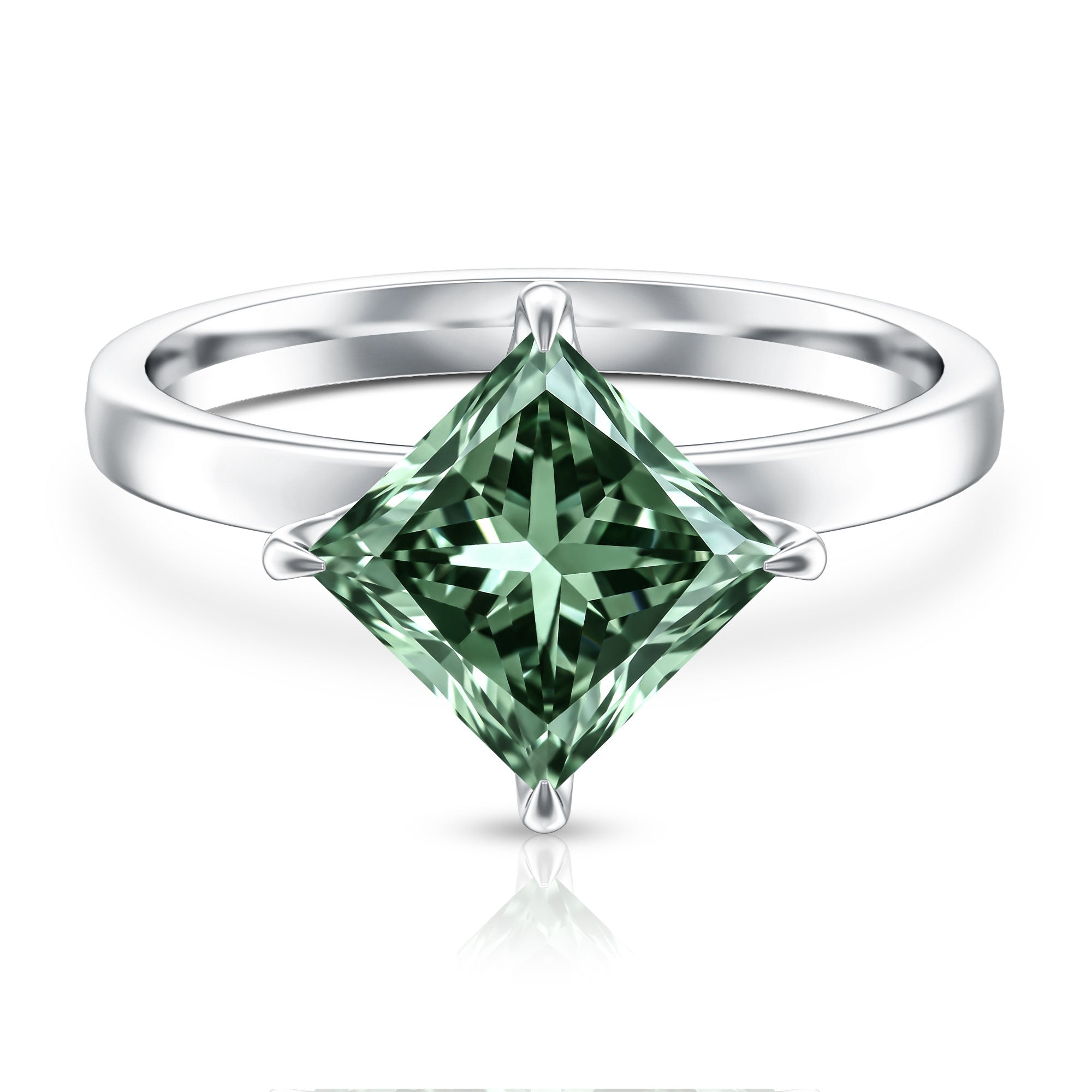 3 Carat Lab Grown Vivid Green Diamond Princess Cut Engagement Ring with IGI Certificate Vivid Green - VS1 - Rosec Jewels