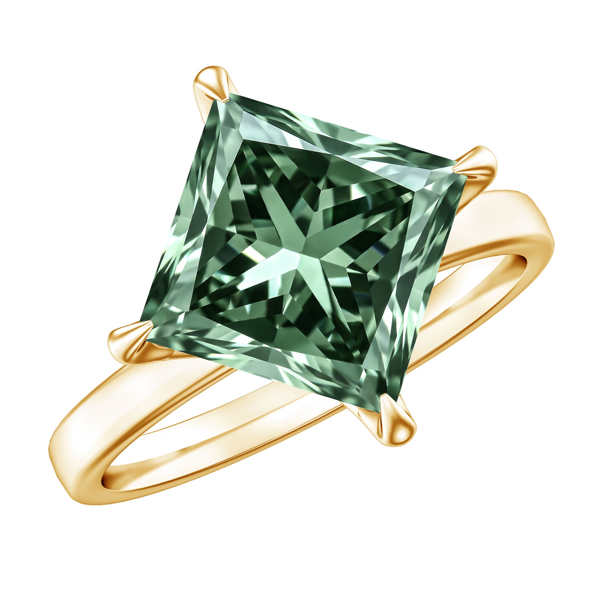 IGI Certified Princess Cut Lab Grown Green Diamond Big Engagement Ring 4 Carat Vivid Green - VS1 - Rosec Jewels