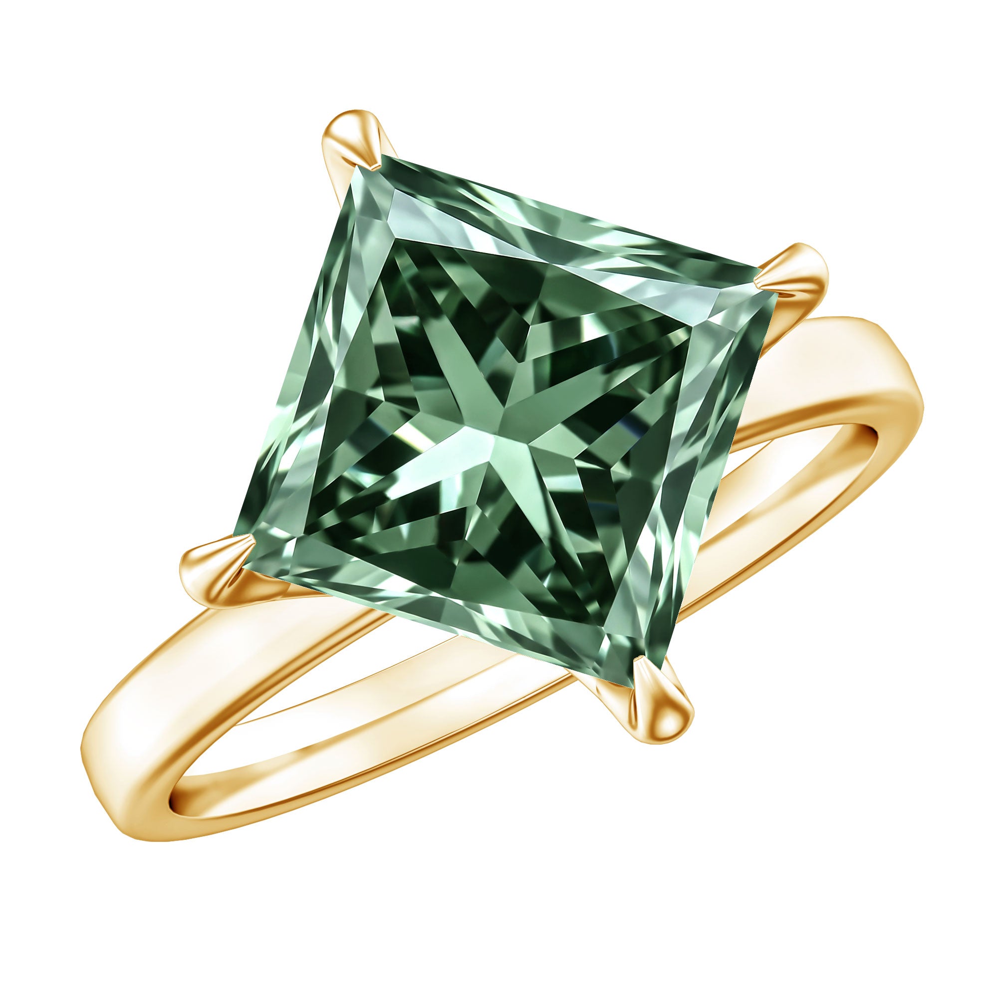 Solitaire 5 Carat Lab Grown Green Diamond Princess Cut Engagement Ring IGI Certified Vivid Green - VS1 - Rosec Jewels