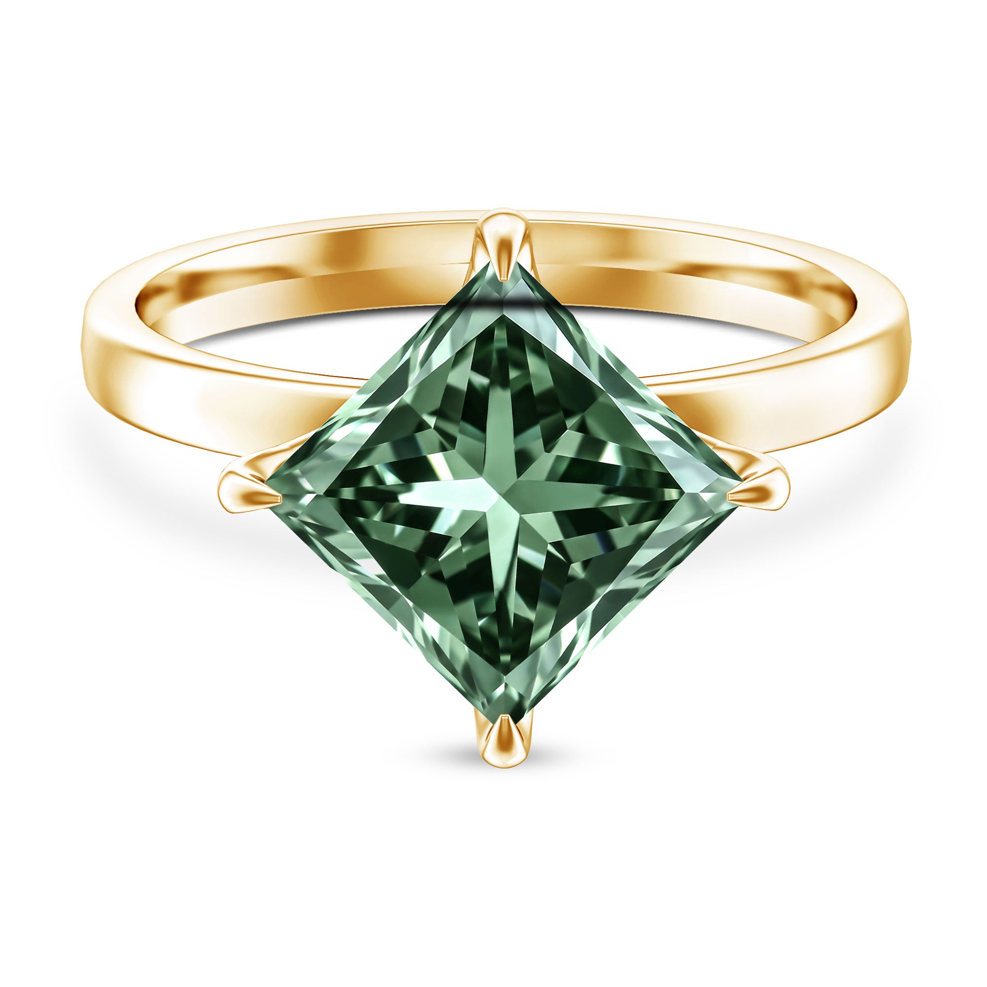Solitaire 5 Carat Lab Grown Green Diamond Princess Cut Engagement Ring IGI Certified Vivid Green - VS1 - Rosec Jewels