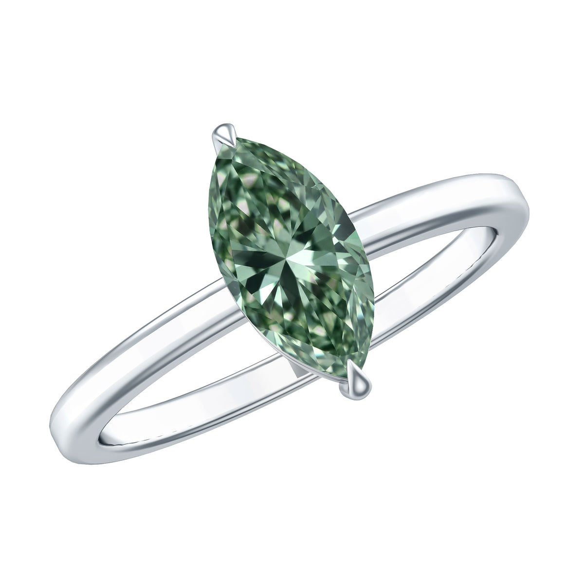 Lab Created 1 Carat Green Diamond Marquise Cut Solitaire Engagement Ring IGI Certified