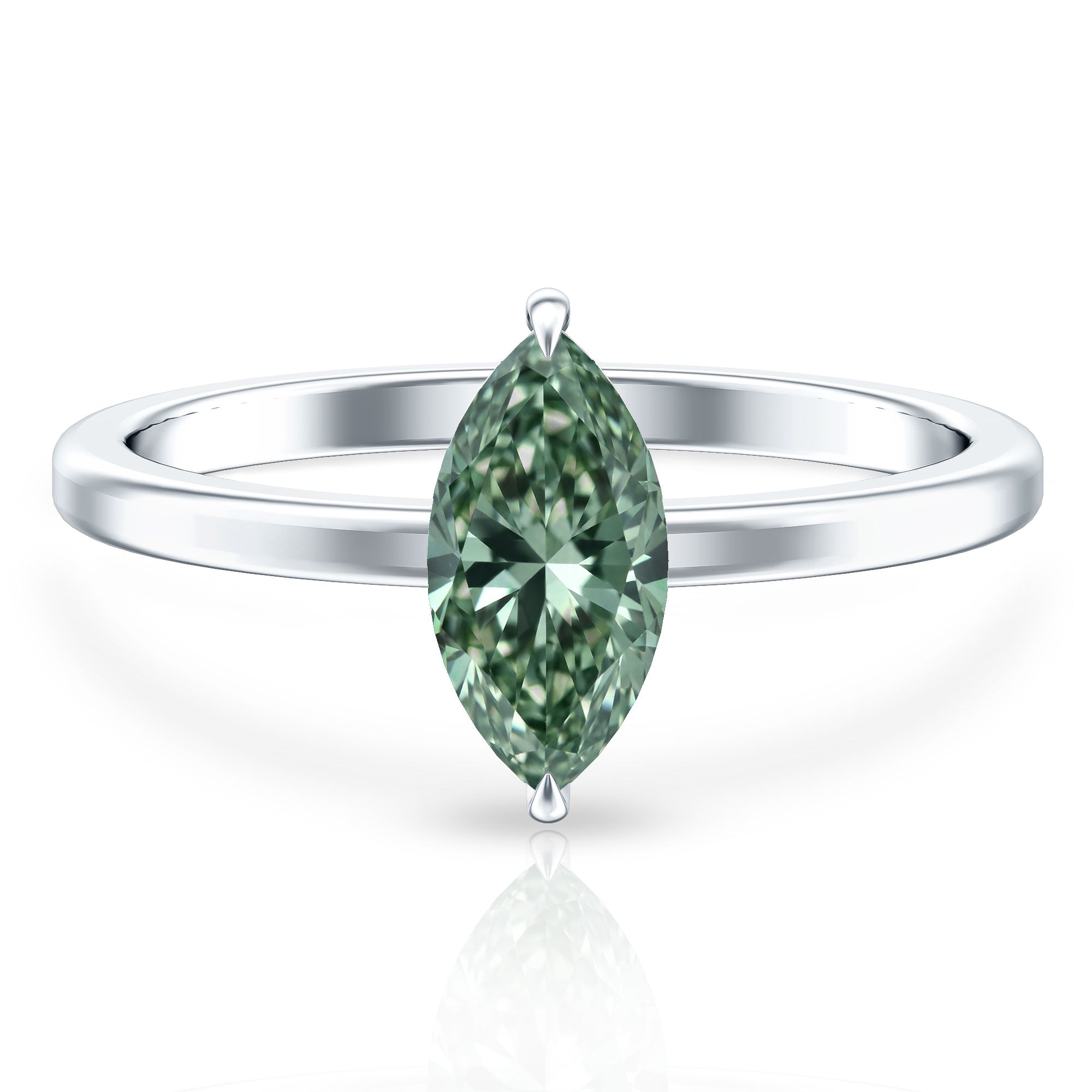 Lab Created 1 Carat Green Diamond Marquise Cut Solitaire Engagement Ring IGI Certified Vivid Green - VS1 - Rosec Jewels