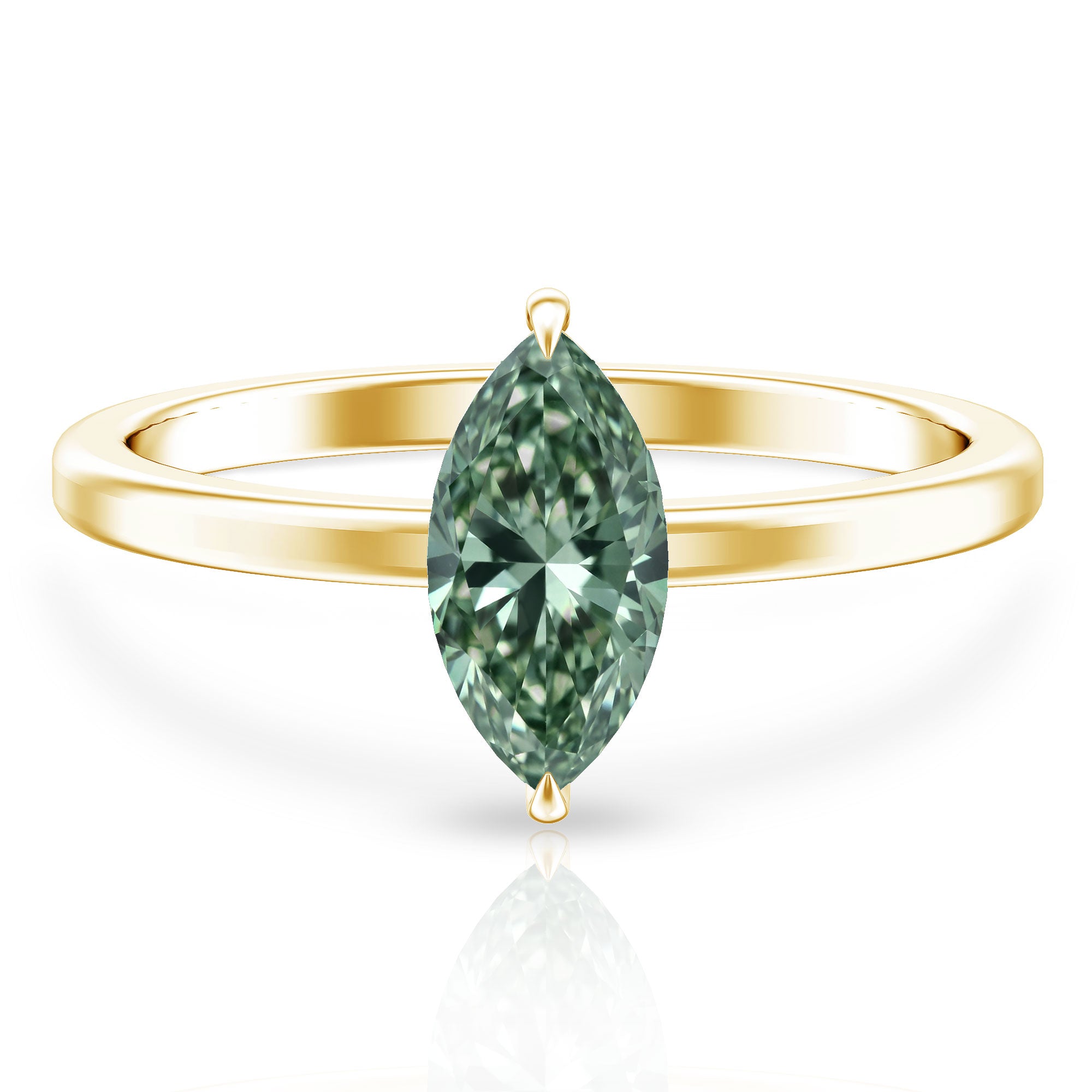 Lab Created 1 Carat Green Diamond Marquise Cut Solitaire Engagement Ring IGI Certified Vivid Green - VS1 - Rosec Jewels