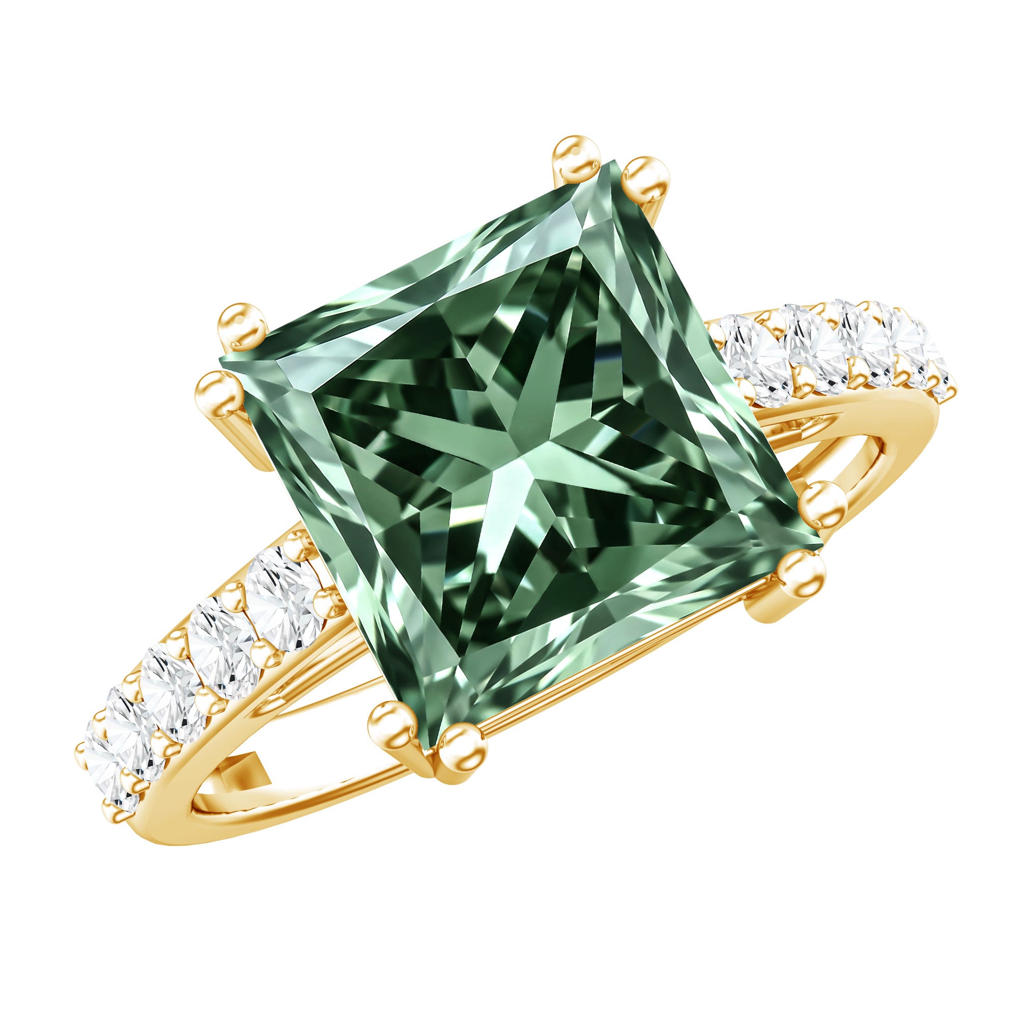 5 Carat Princess Cut Lab Grown Green Diamond Big Engagement Ring with IGI Certificate Vivid Green - VS1 - Rosec Jewels