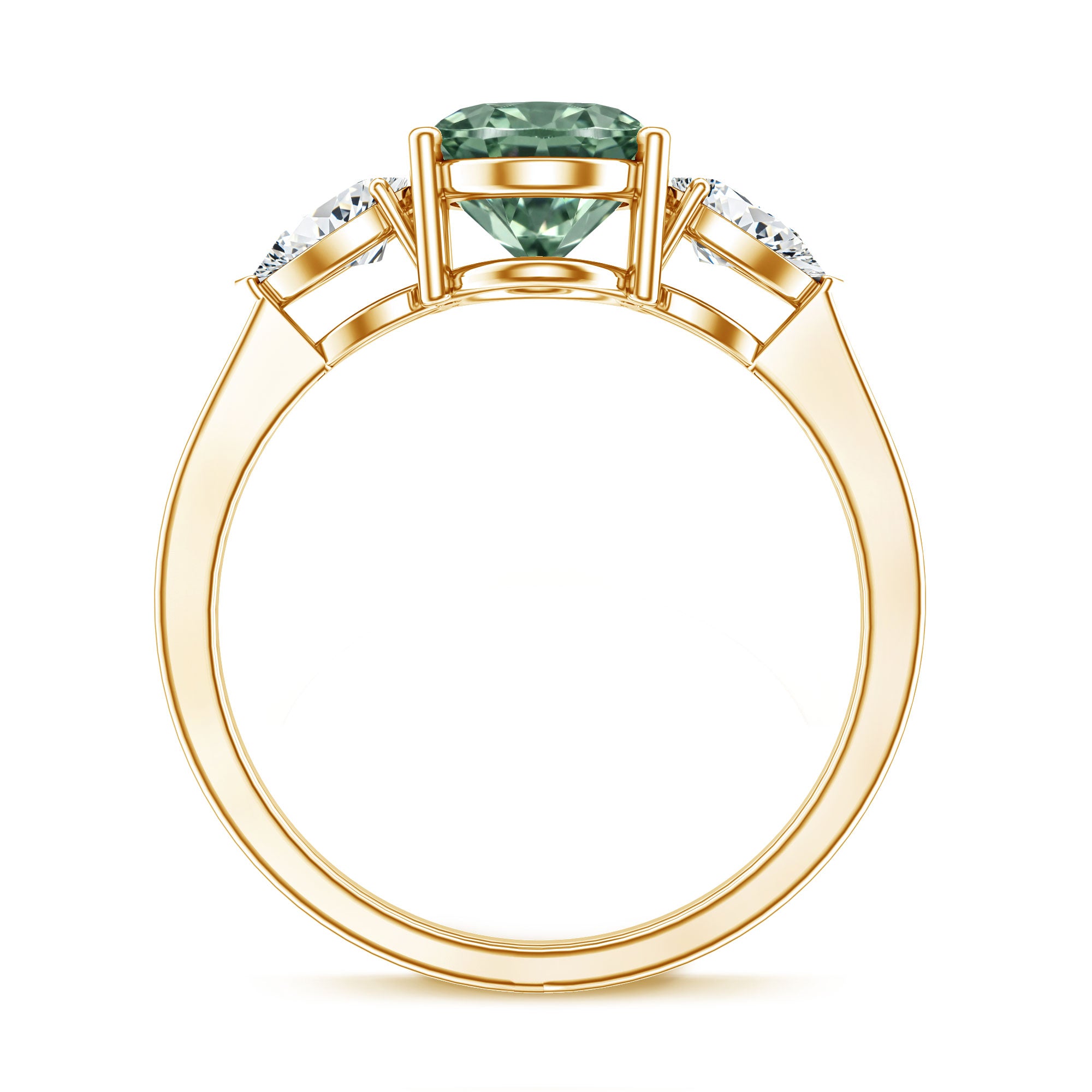 Oval Shaped 2 Carat Lab Grown Green Diamond Three Stone Engagement Ring with IGI Certificate Vivid Green - VS1 - Rosec Jewels