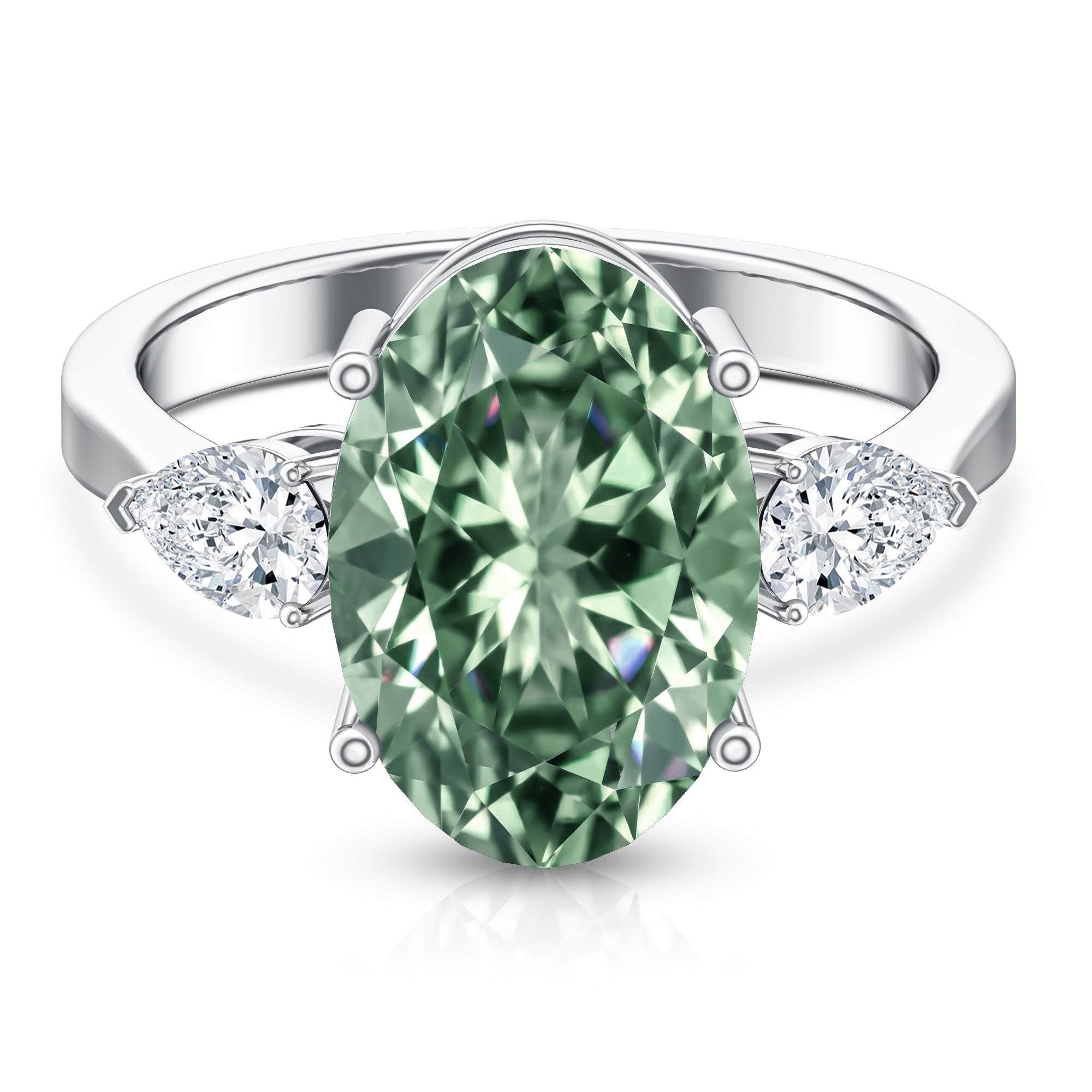 4 Carat Lab Grown Green Diamond Large Engagement Ring with IGI Certificate Vivid Green - VS1 - Rosec Jewels
