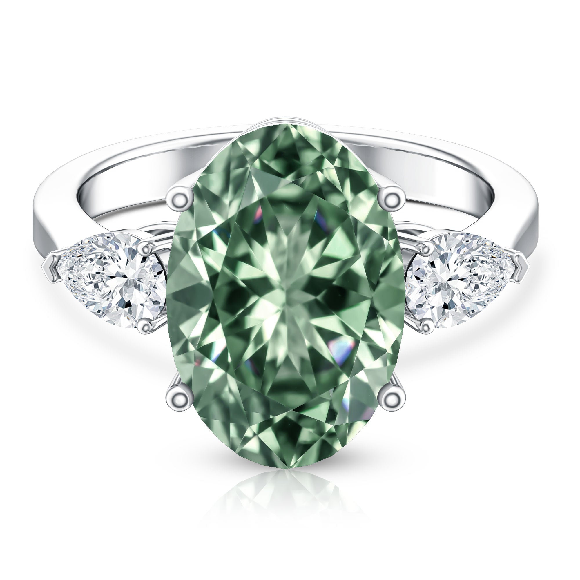 5 Carat IGI Certified Lab Grown Green Diamond Oval Statement Engagement Ring Vivid Green - VS1 - Rosec Jewels