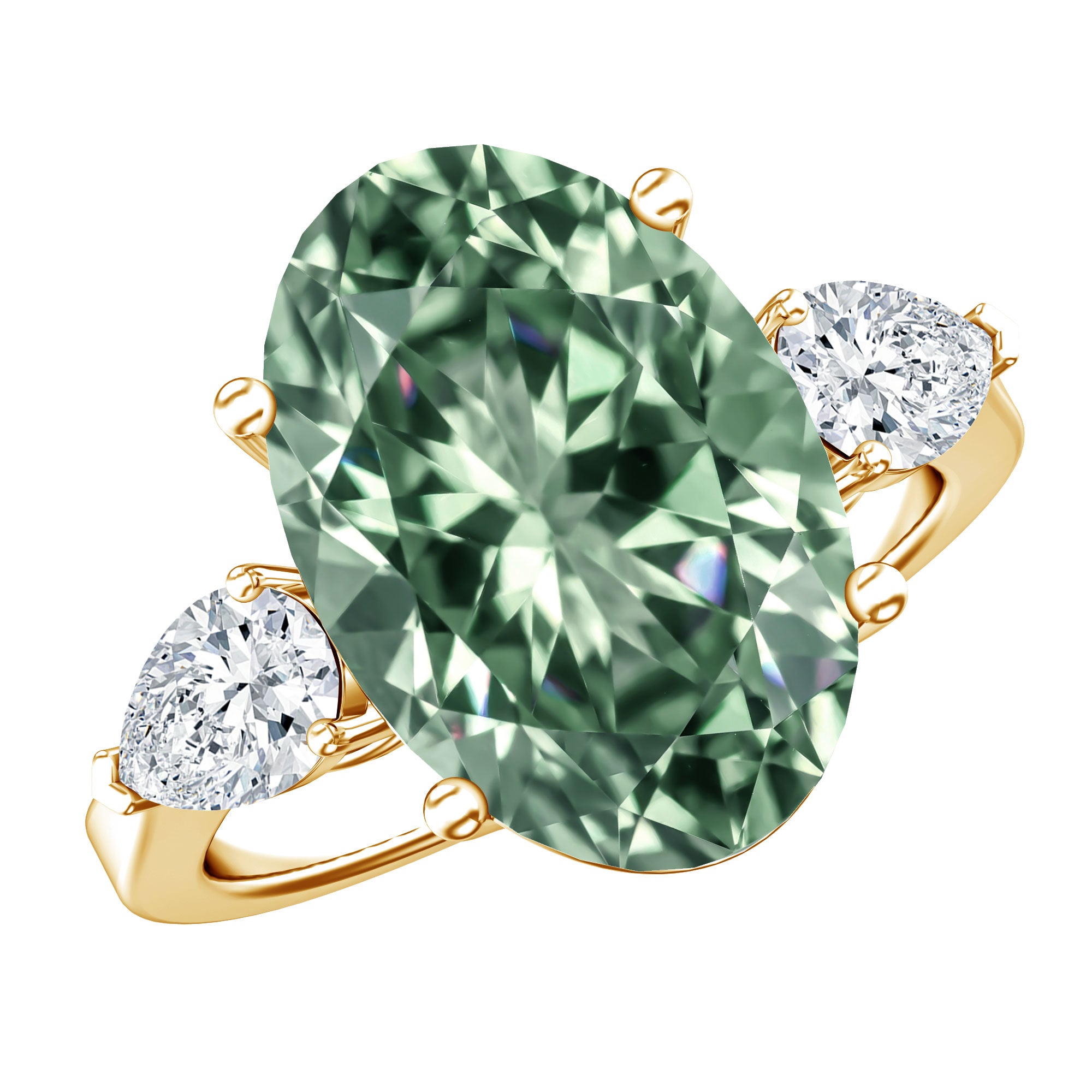 5 Carat IGI Certified Lab Grown Green Diamond Oval Statement Engagement Ring Vivid Green - VS1 - Rosec Jewels