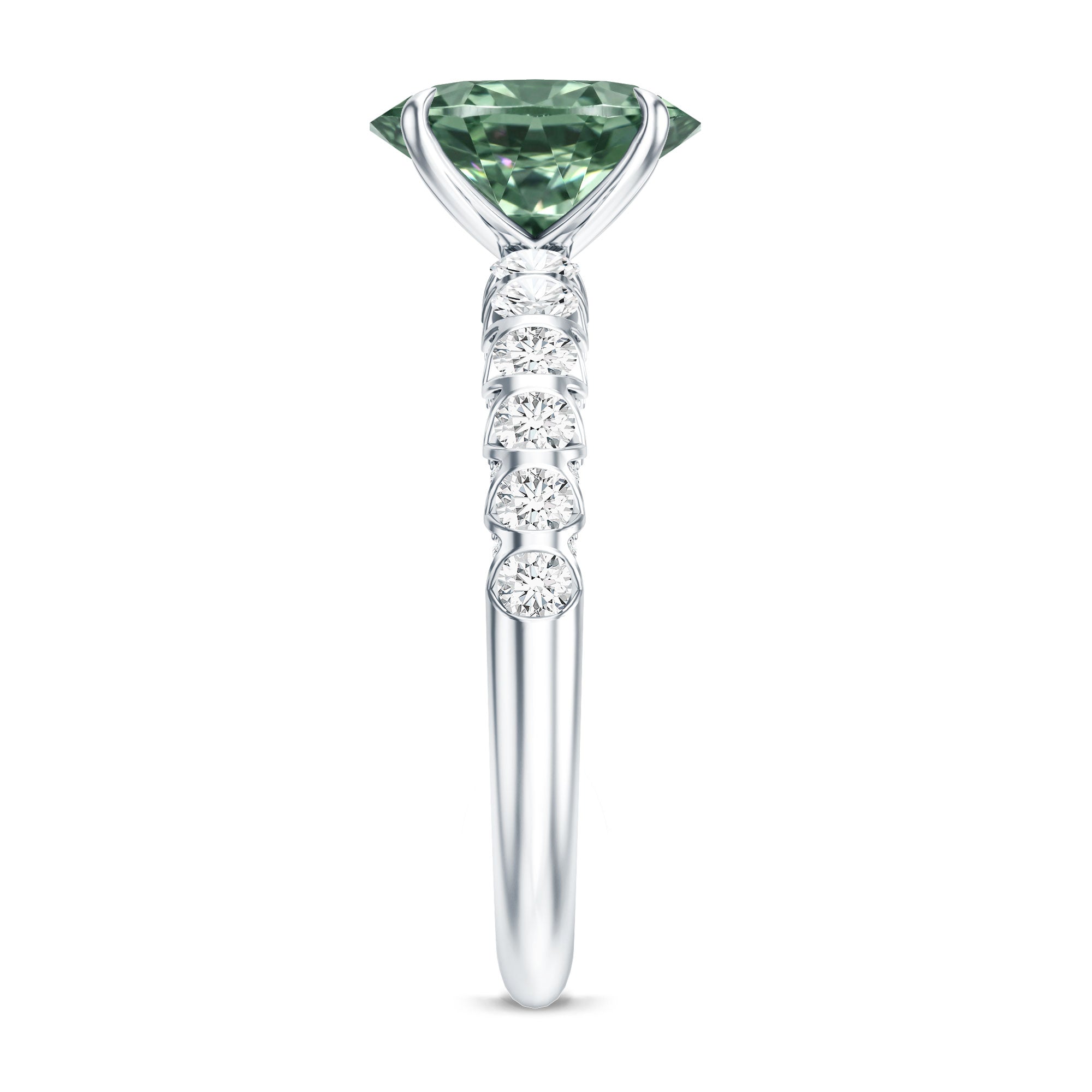 Rosec Jewels-IGI Certified 2 Carat Lab Green Diamond Oval Engagement Ring with Side Stones