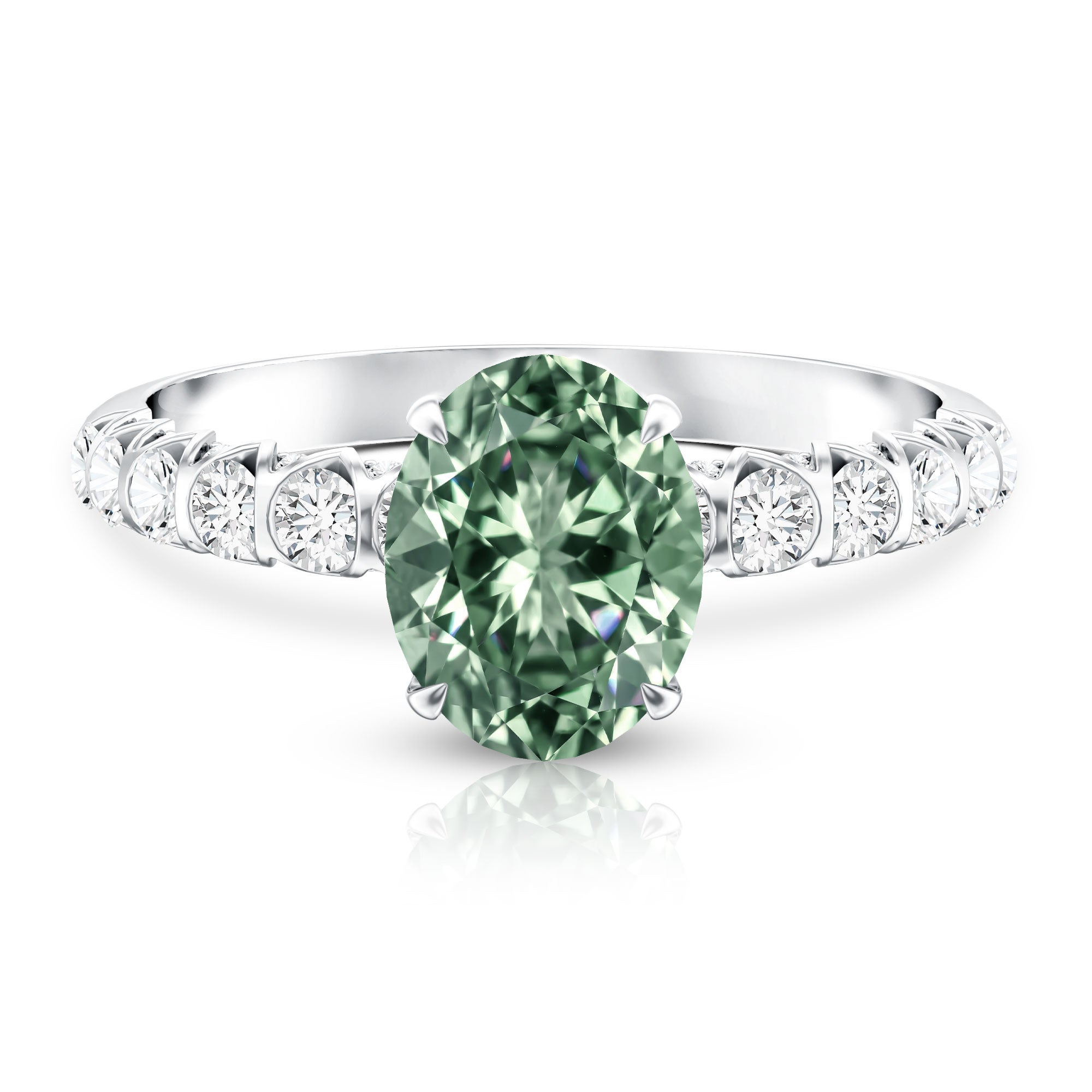 Rosec Jewels-IGI Certified 2 Carat Lab Green Diamond Oval Engagement Ring with Side Stones