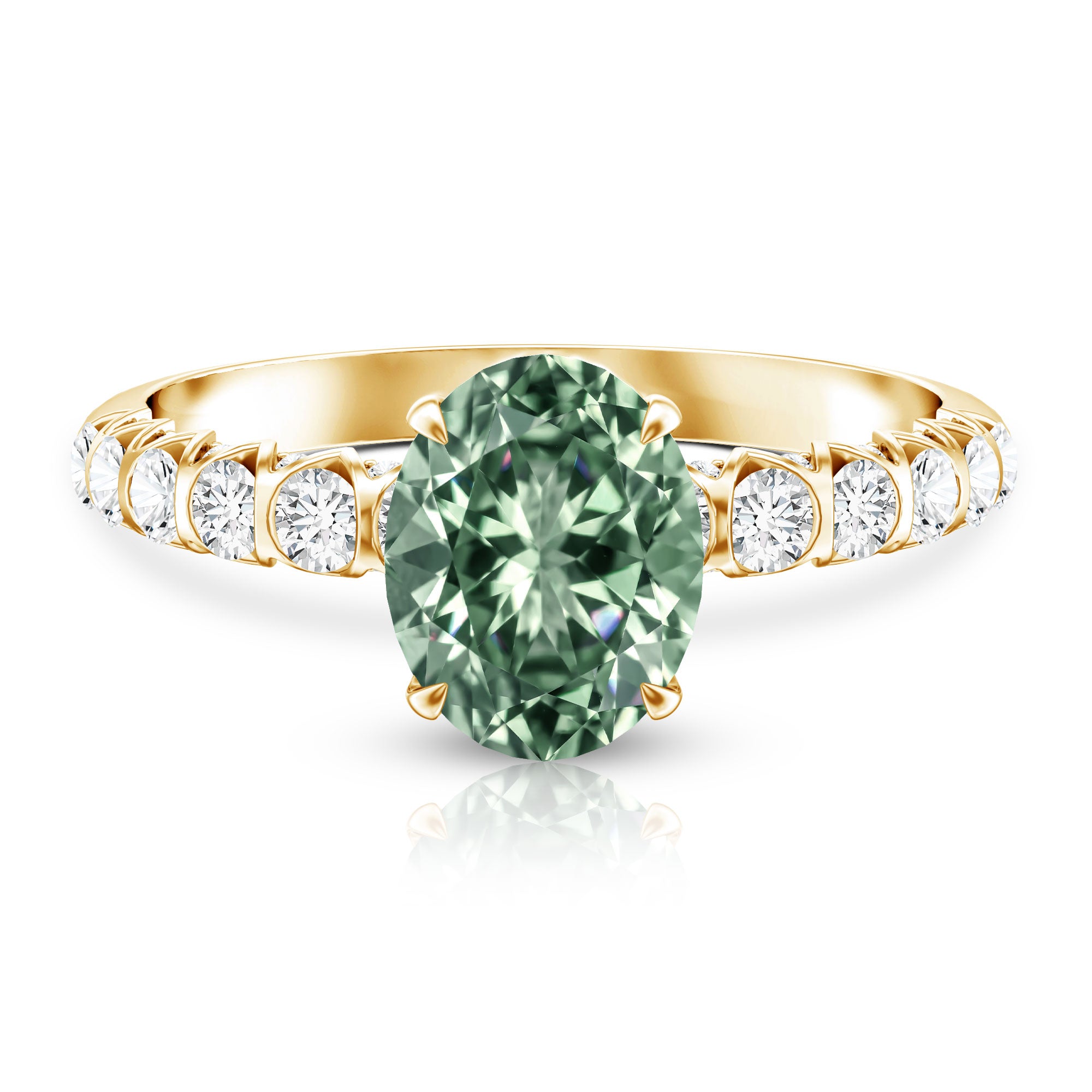 Rosec Jewels-IGI Certified 2 Carat Lab Green Diamond Oval Engagement Ring with Side Stones