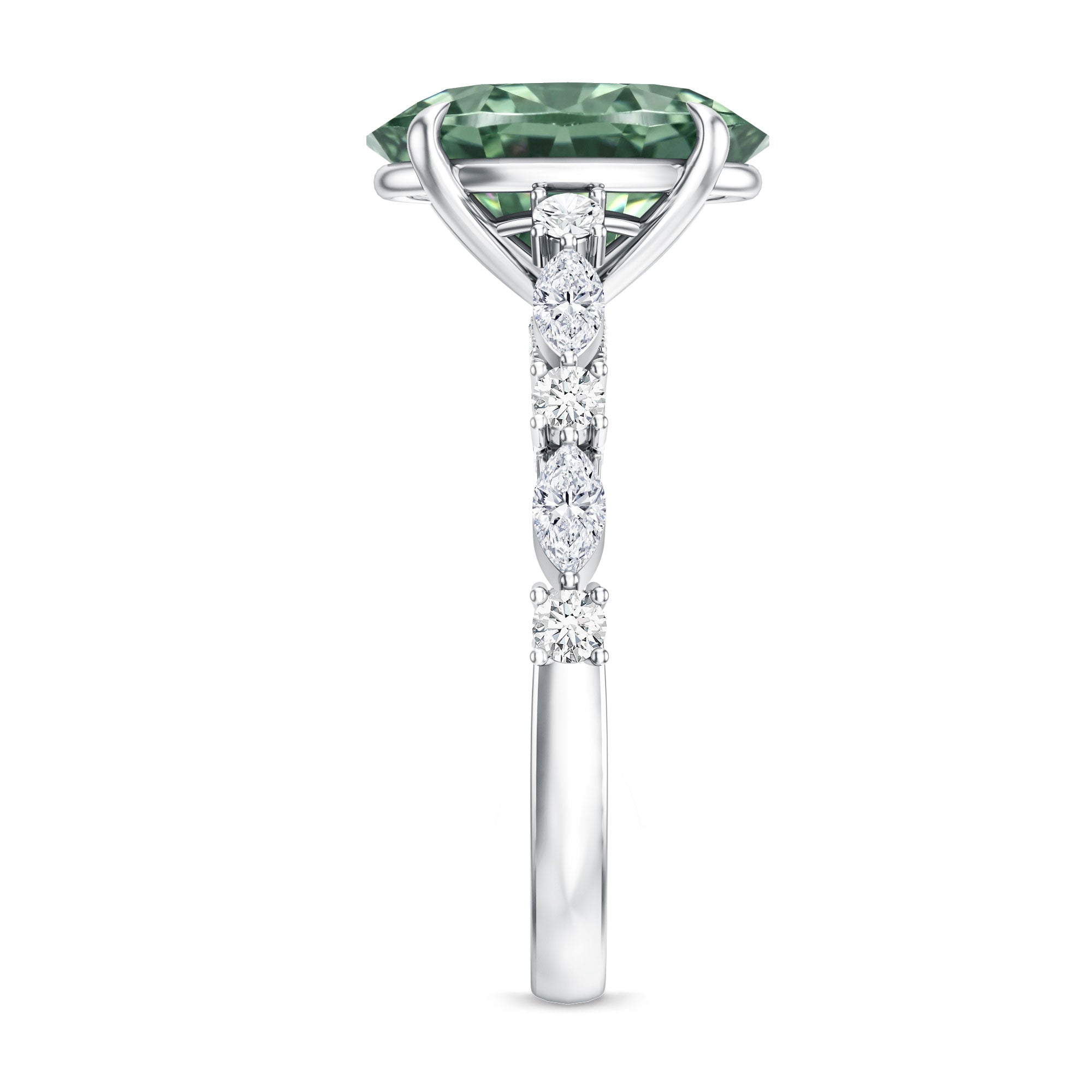 3 Carat IGI Certified Lab Grown Green Diamond Side Stone Engagement Ring for Women Vivid Green - VS1 - Rosec Jewels