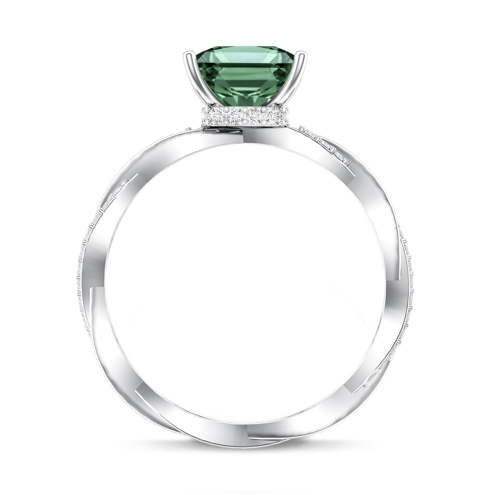IGI Certified 2 Carat Princess Cut Lab Green Diamond Braided Engagement Ring for Women Vivid Green - VS1 - Rosec Jewels
