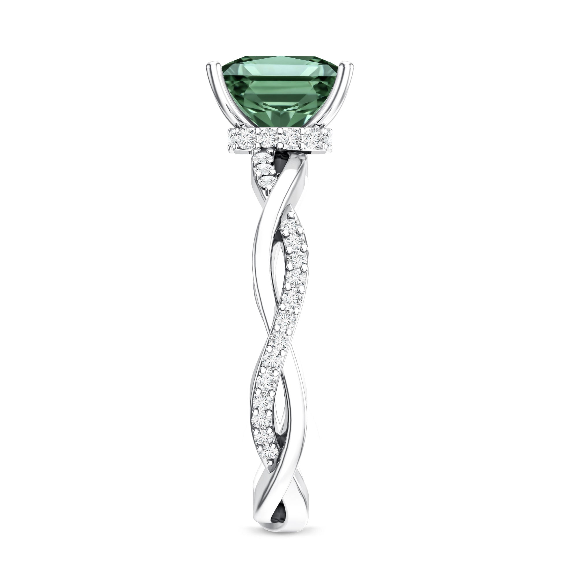 IGI Certified 2 Carat Princess Cut Lab Green Diamond Braided Engagement Ring for Women Vivid Green - VS1 - Rosec Jewels