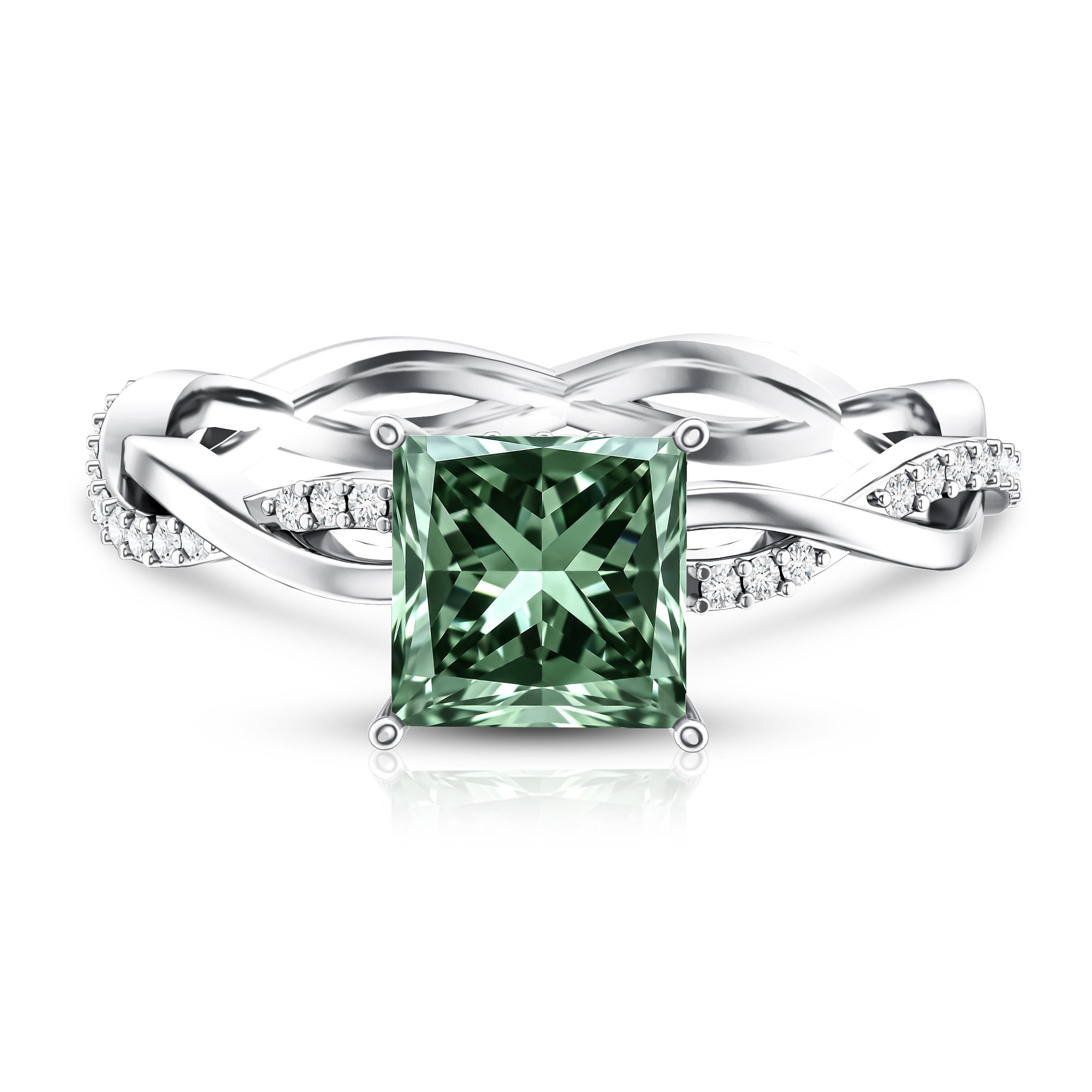 IGI Certified 2 Carat Princess Cut Lab Green Diamond Braided Engagement Ring for Women Vivid Green - VS1 - Rosec Jewels