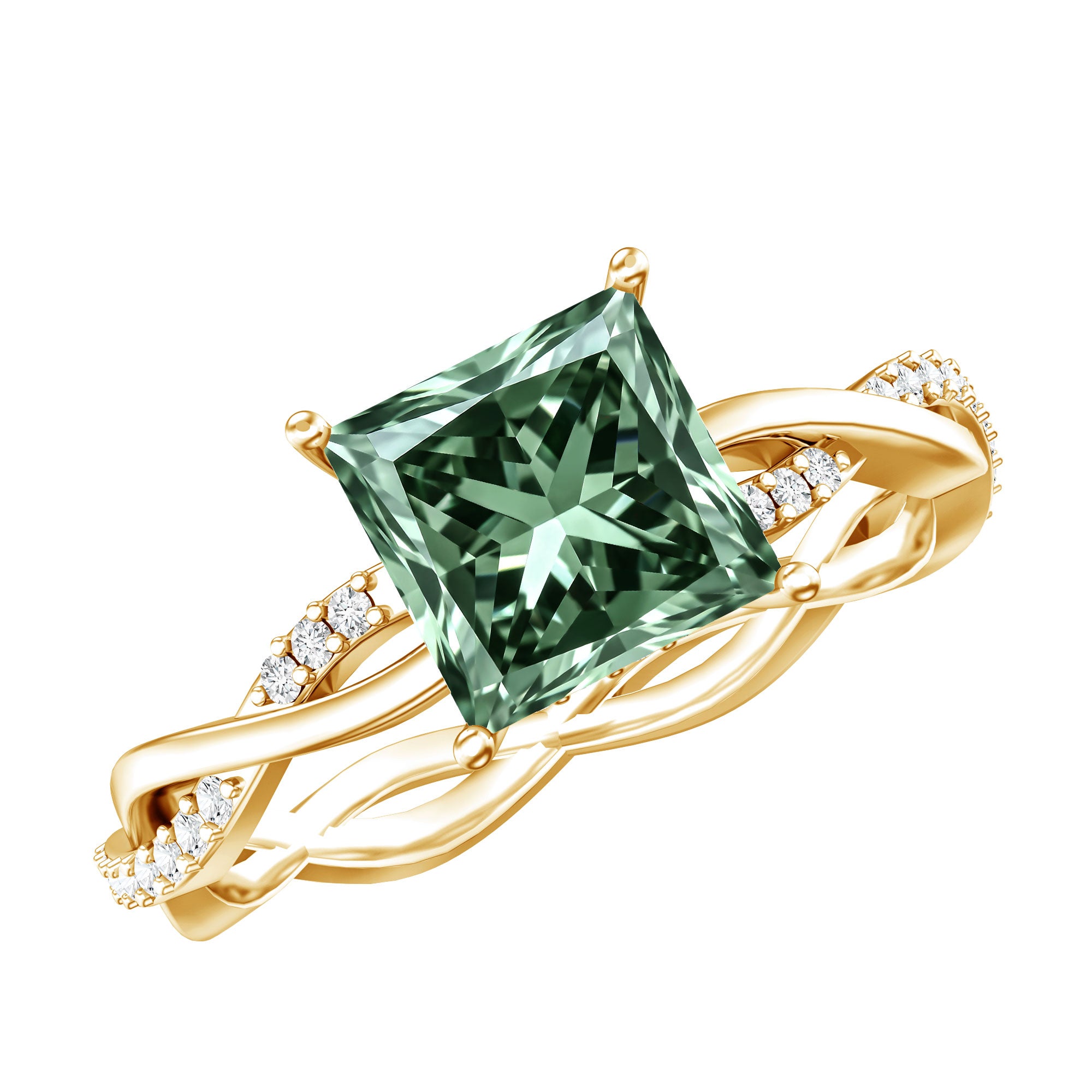IGI Certified 2 Carat Princess Cut Lab Green Diamond Braided Engagement Ring for Women Vivid Green - VS1 - Rosec Jewels