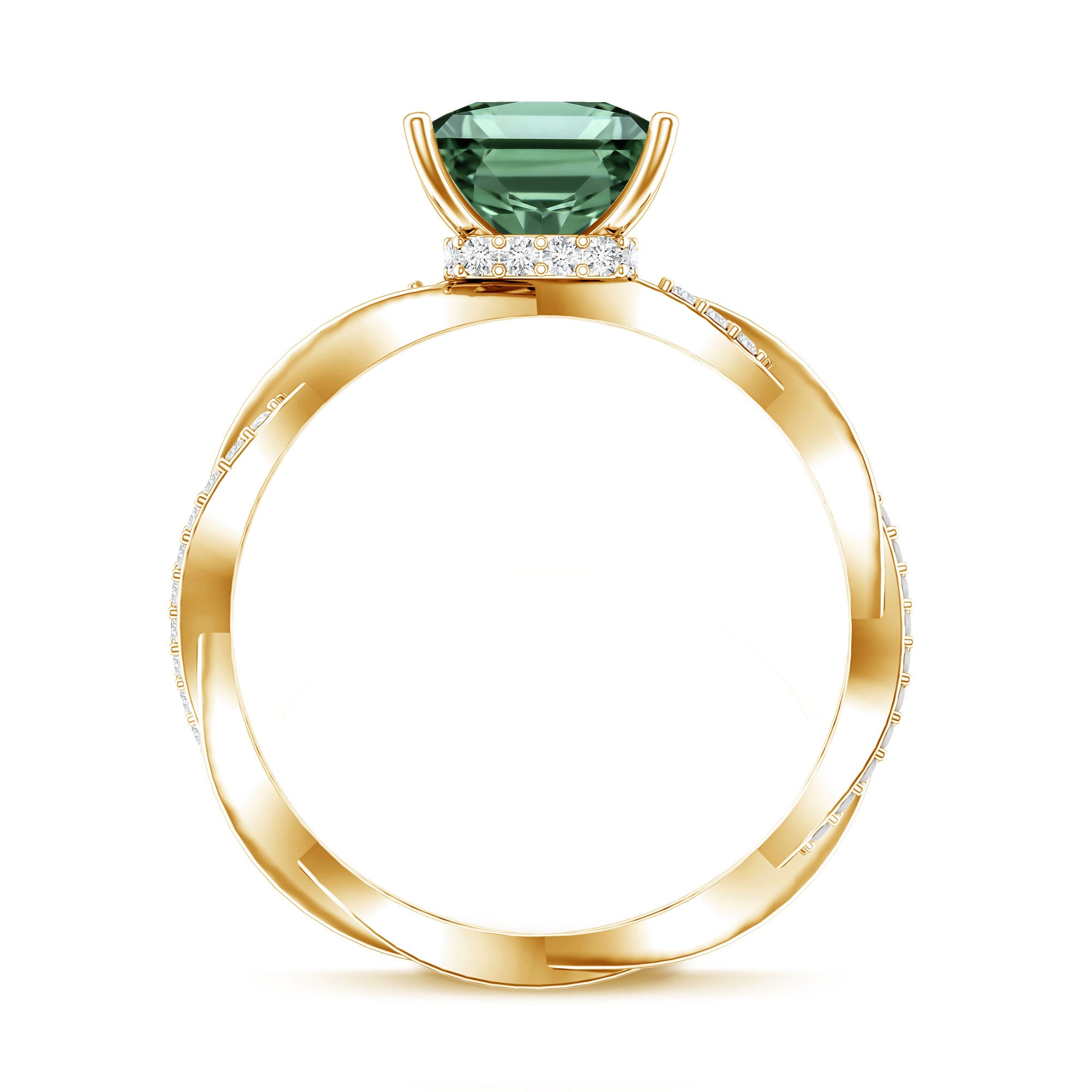 IGI Certified 2 Carat Princess Cut Lab Green Diamond Braided Engagement Ring for Women Vivid Green - VS1 - Rosec Jewels