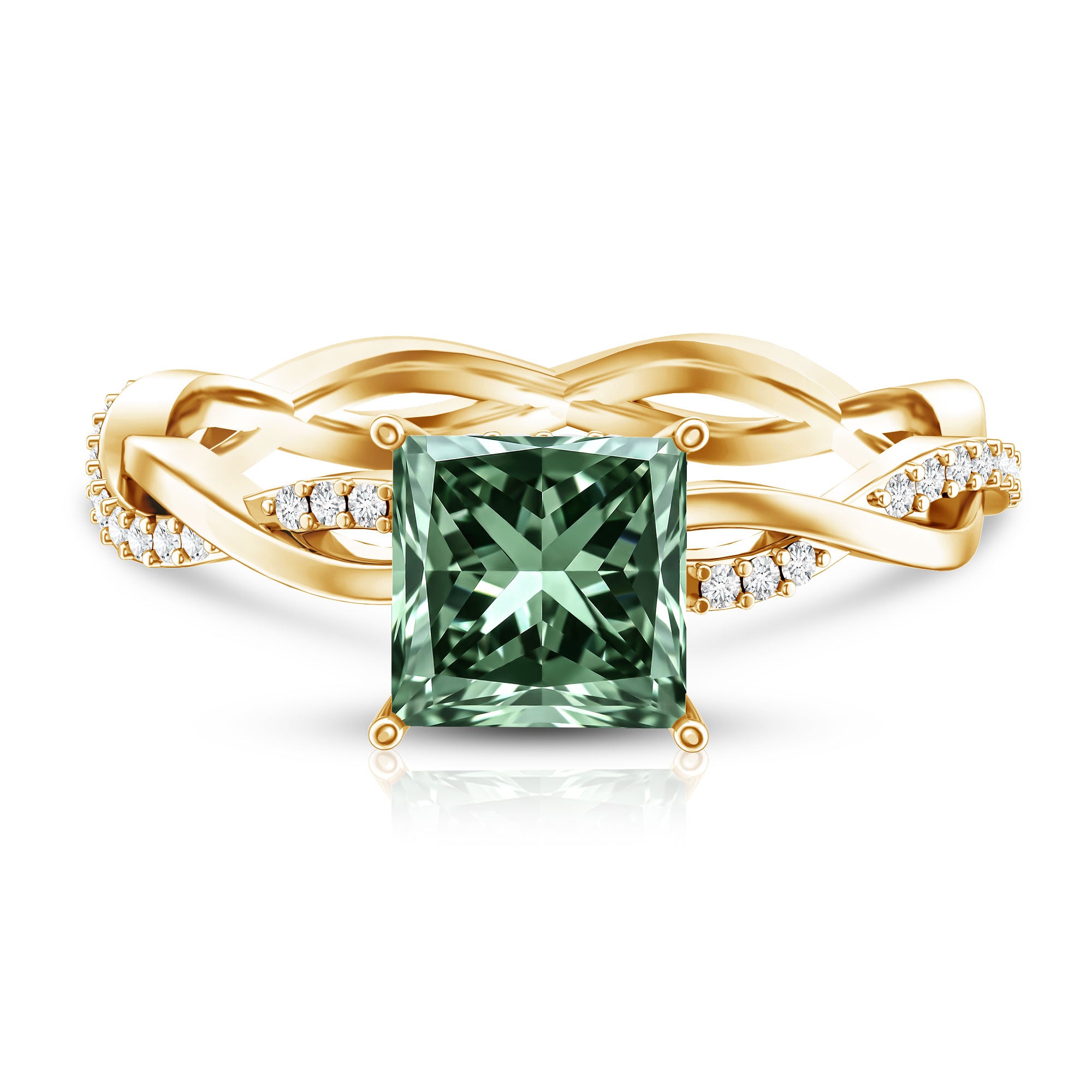 IGI Certified 2 Carat Princess Cut Lab Green Diamond Braided Engagement Ring for Women Vivid Green - VS1 - Rosec Jewels