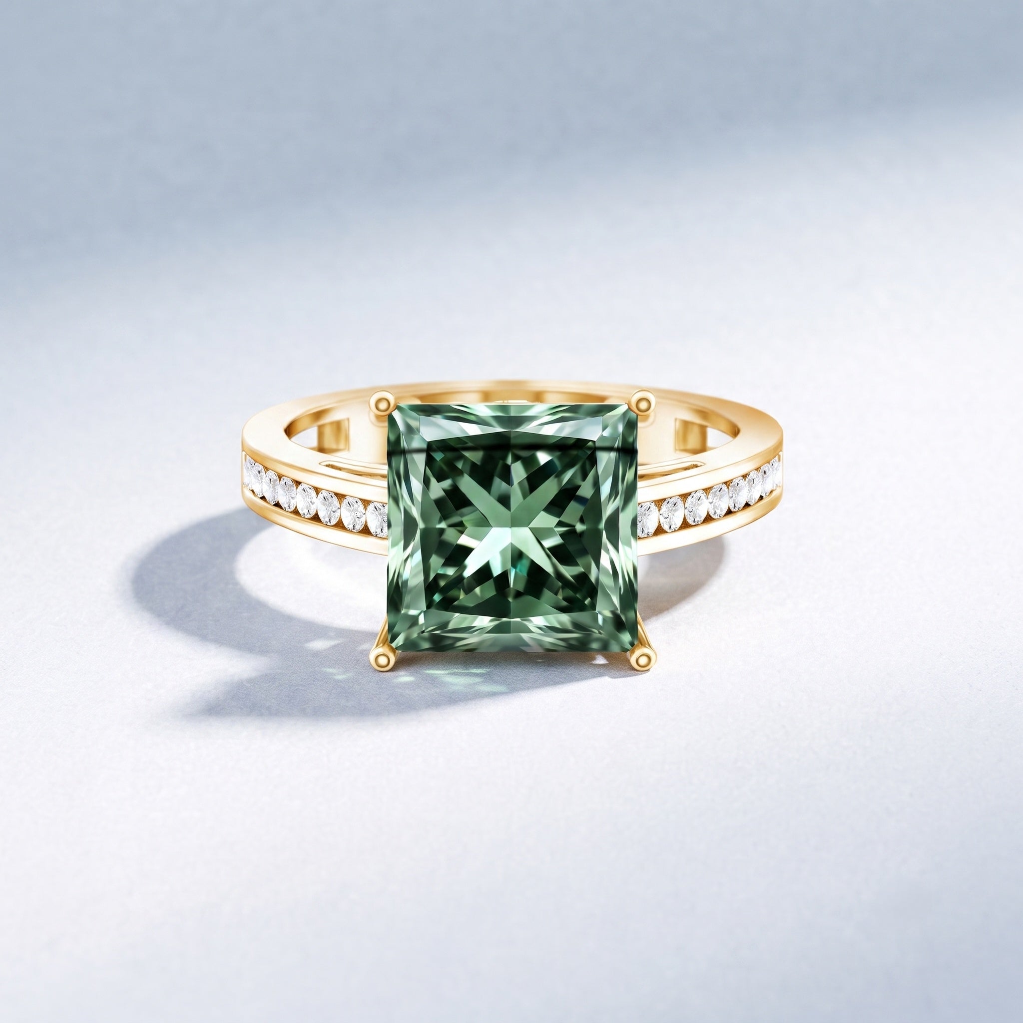 Princess Cut Lab Grown Green Diamond 5 Carat Engagement Ring IGI Certified Vivid Green - VS1 - Rosec Jewels
