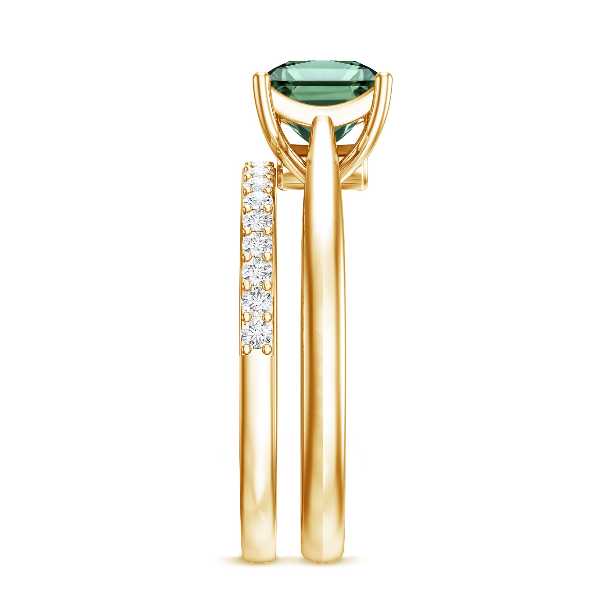 2 Carat Princess Cut Lab Grown Green and White Diamond Wedding Ring Set for Women Vivid Green - VS1 - Rosec Jewels