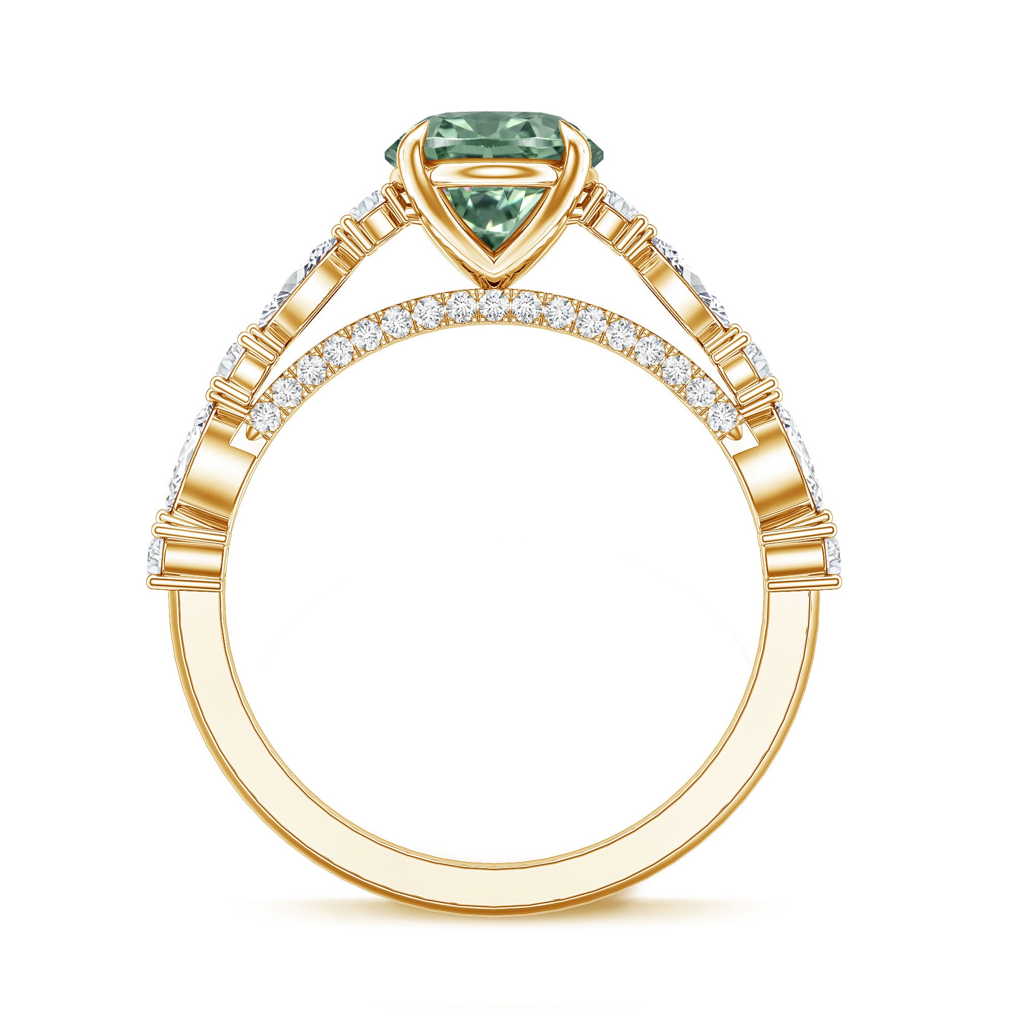 Oval Shaped 2 Carat Lab Grown Green Diamond Engagement Ring with IGI Certificate Vivid Green - VS1 - Rosec Jewels