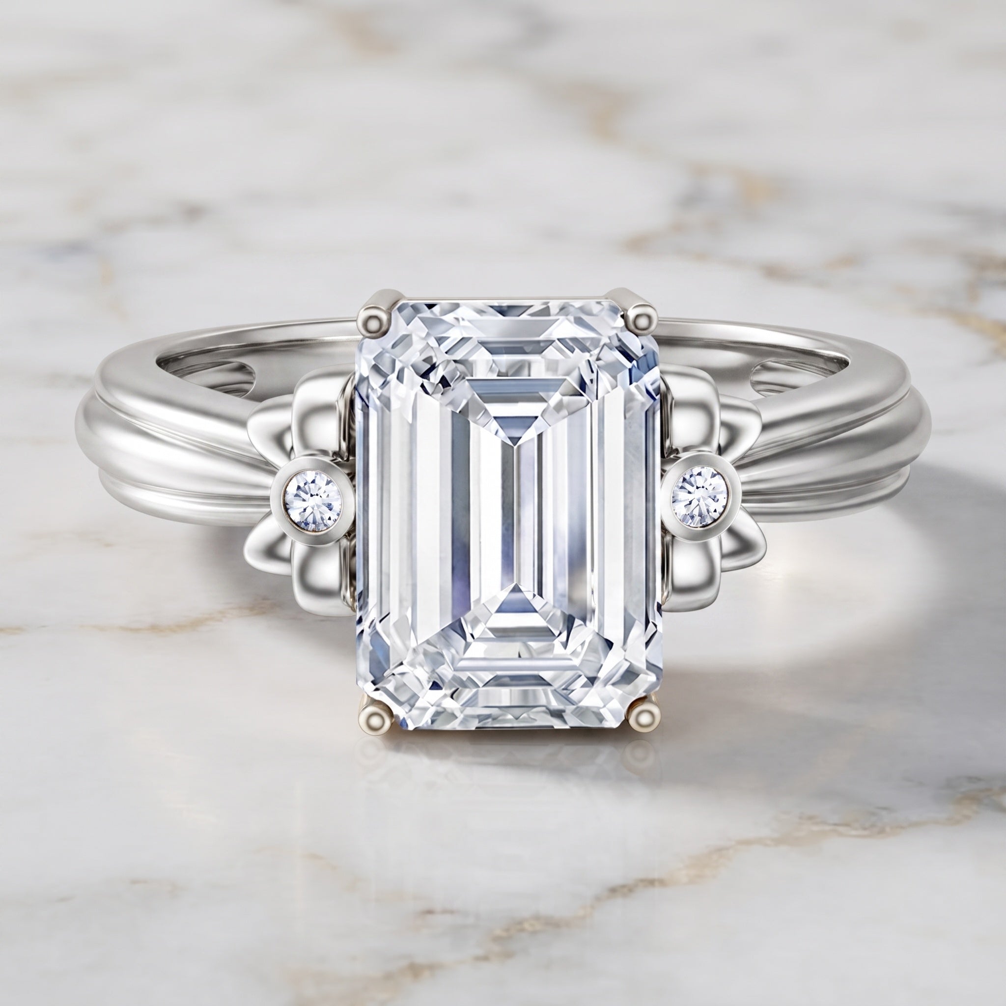 Emerald Cut Lab Grown Diamond 3 Carat Engagement Ring IGI Certified Lab - ( E-VS1 ) - Rosec Jewels