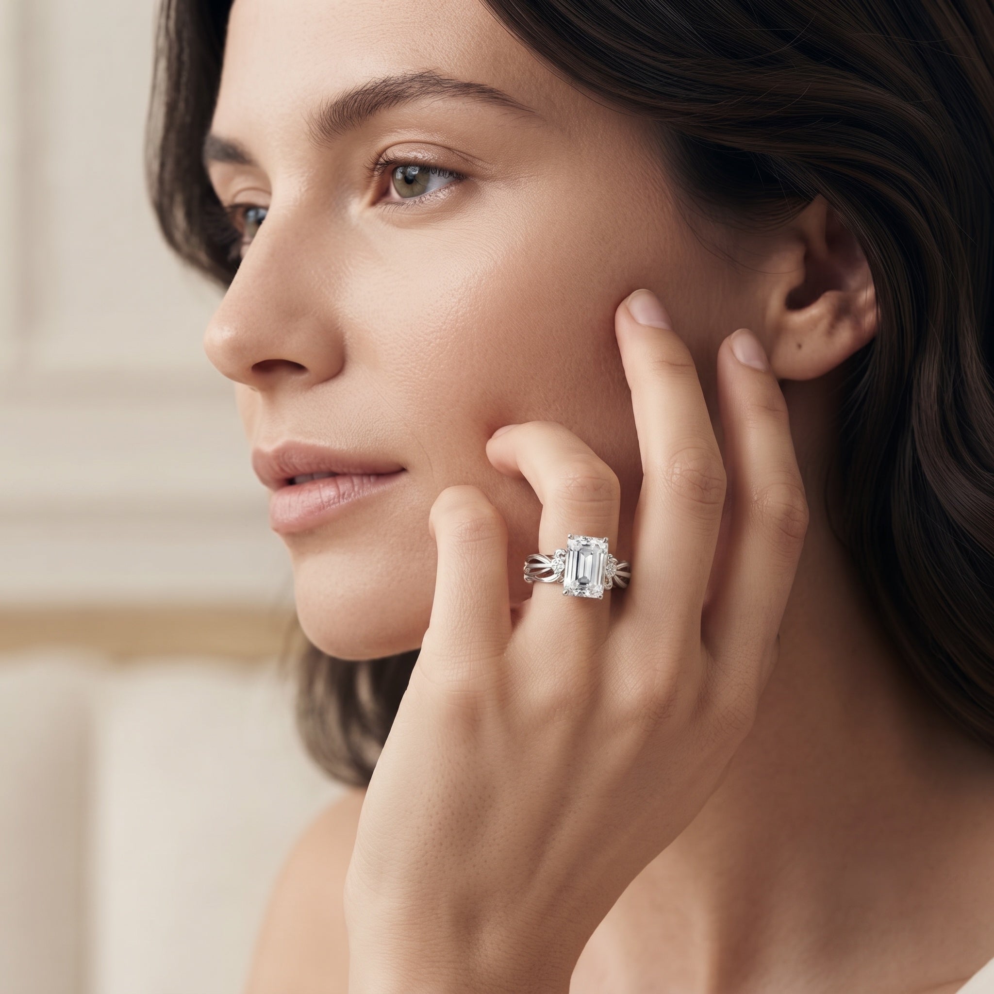 Emerald Cut Lab Grown Diamond 3 Carat Engagement Ring IGI Certified Lab - ( E-VS1 ) - Rosec Jewels