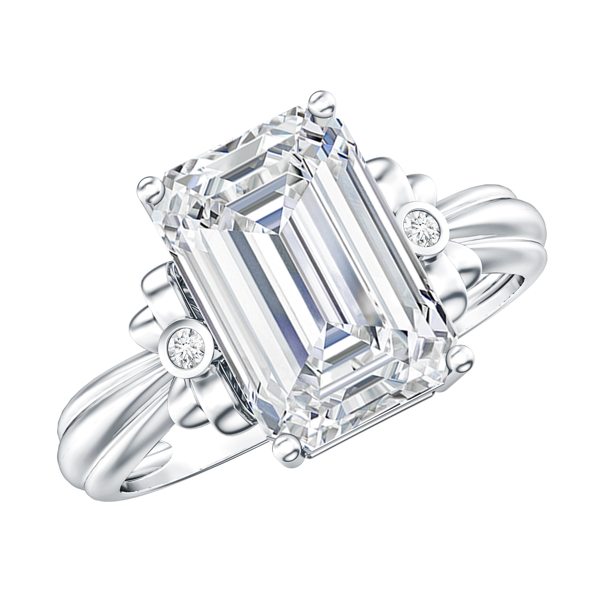 IGI Certified 4 Carat Emerald Cut Lab Grown Diamond Solitaire Engagement Ring with Bow Lab - ( E-VS1 ) - Rosec Jewels