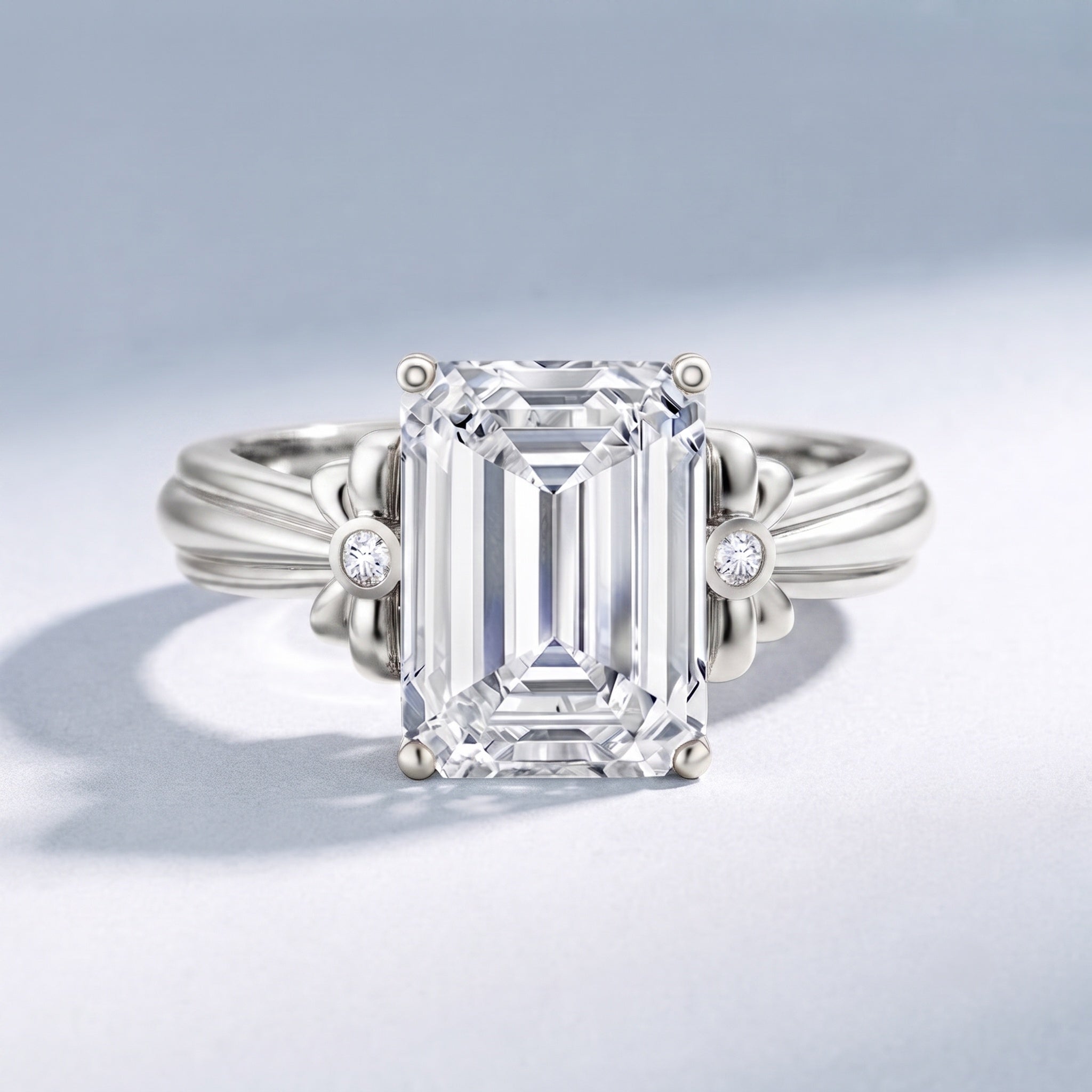IGI Certified 4 Carat Emerald Cut Lab Grown Diamond Solitaire Engagement Ring with Bow Lab - ( E-VS1 ) - Rosec Jewels