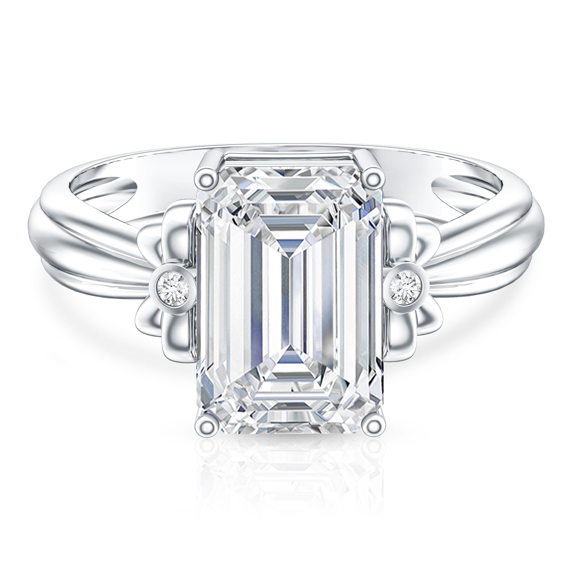 IGI Certified 4 Carat Emerald Cut Lab Grown Diamond Solitaire Engagement Ring with Bow Lab - ( E-VS1 ) - Rosec Jewels
