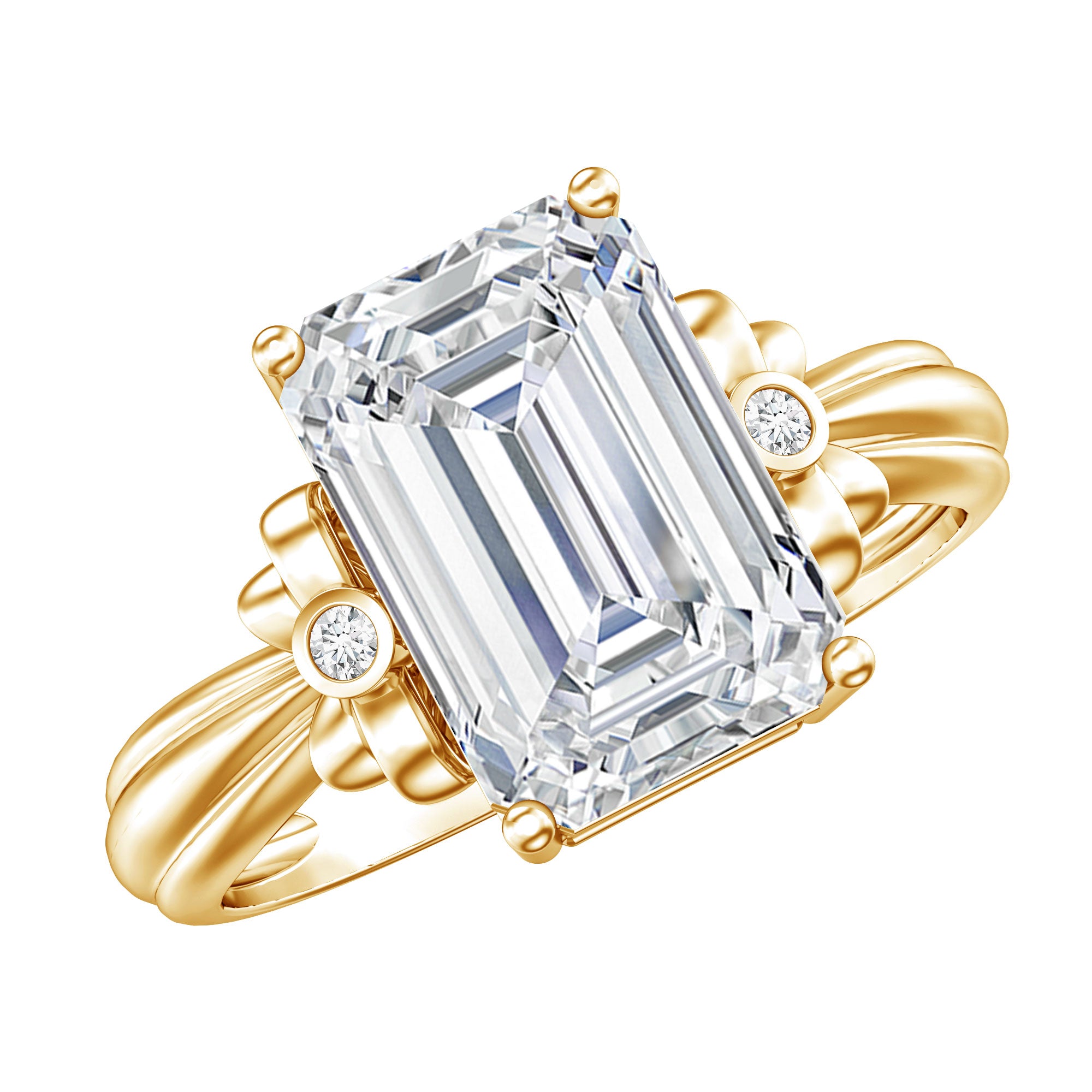 IGI Certified 4 Carat Emerald Cut Lab Grown Diamond Solitaire Engagement Ring with Bow Lab - ( E-VS1 ) - Rosec Jewels