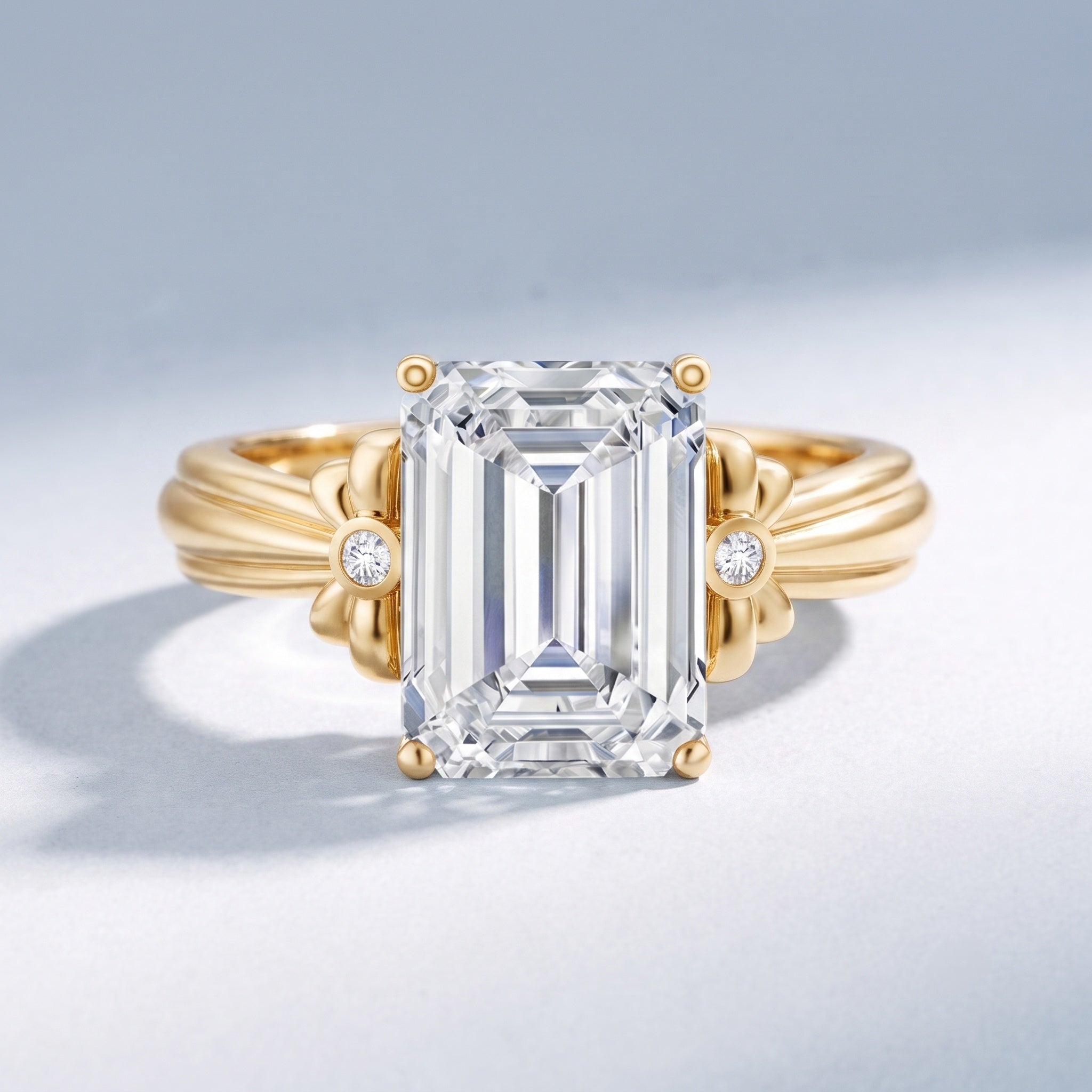 IGI Certified 4 Carat Emerald Cut Lab Grown Diamond Solitaire Engagement Ring with Bow Lab - ( E-VS1 ) - Rosec Jewels