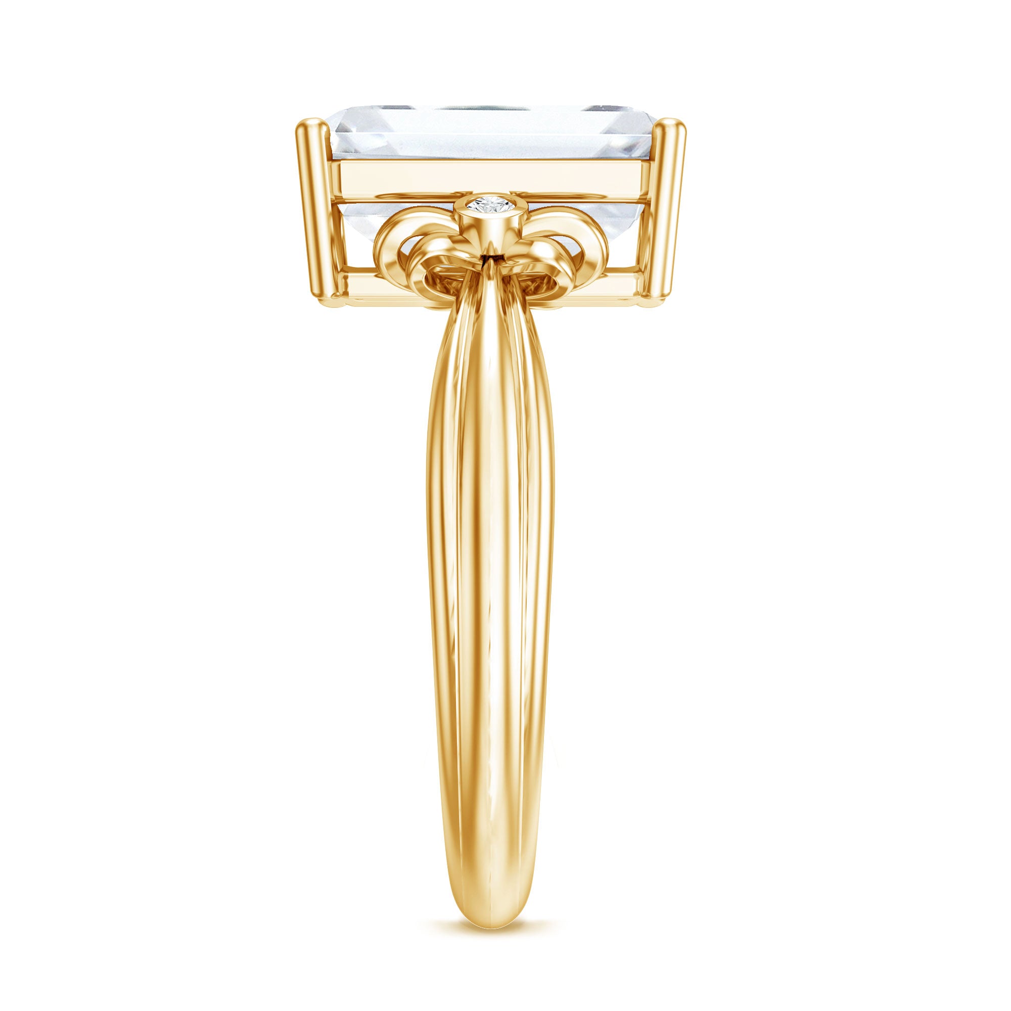 IGI Certified 4 Carat Emerald Cut Lab Grown Diamond Solitaire Engagement Ring with Bow Lab - ( E-VS1 ) - Rosec Jewels