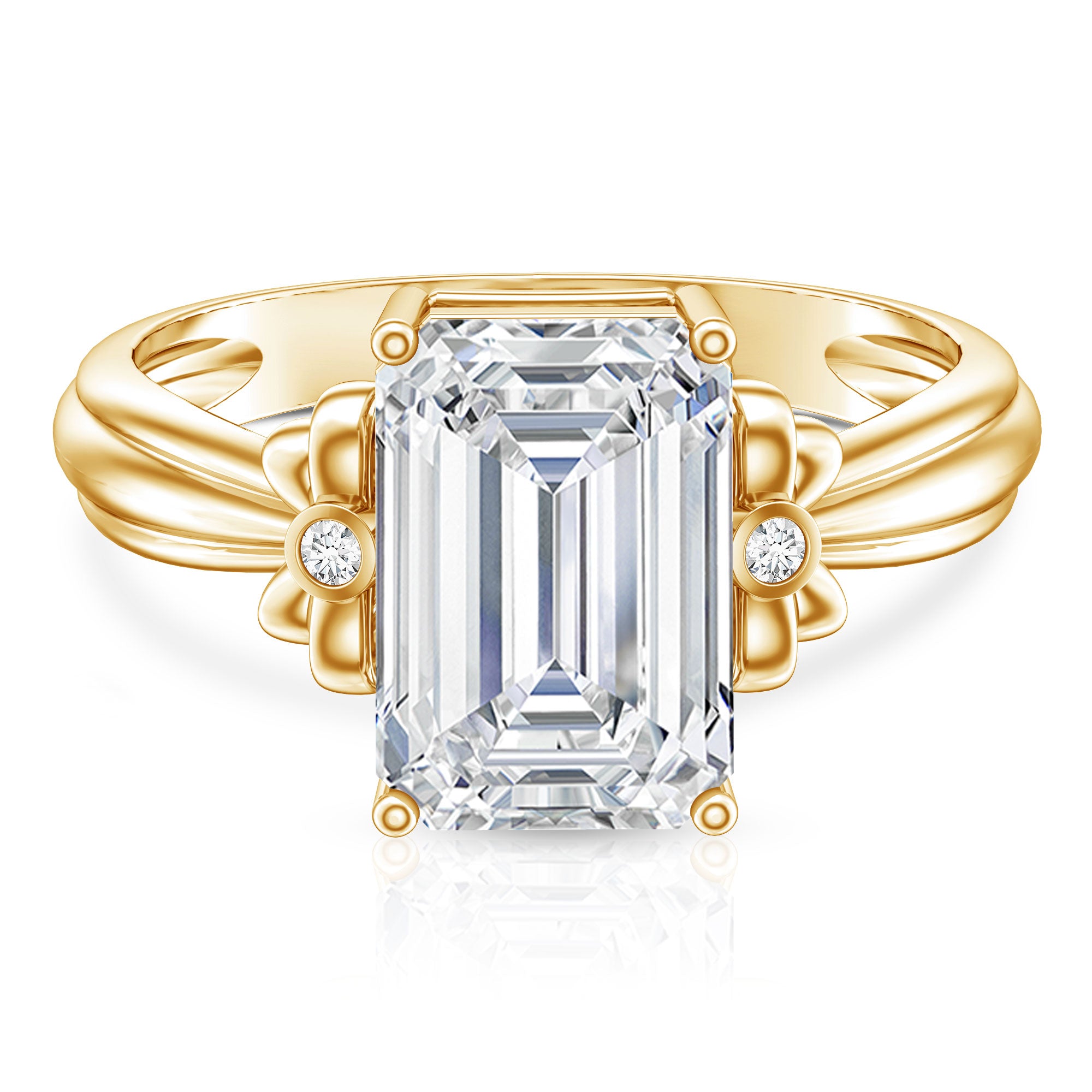 IGI Certified 4 Carat Emerald Cut Lab Grown Diamond Solitaire Engagement Ring with Bow Lab - ( E-VS1 ) - Rosec Jewels
