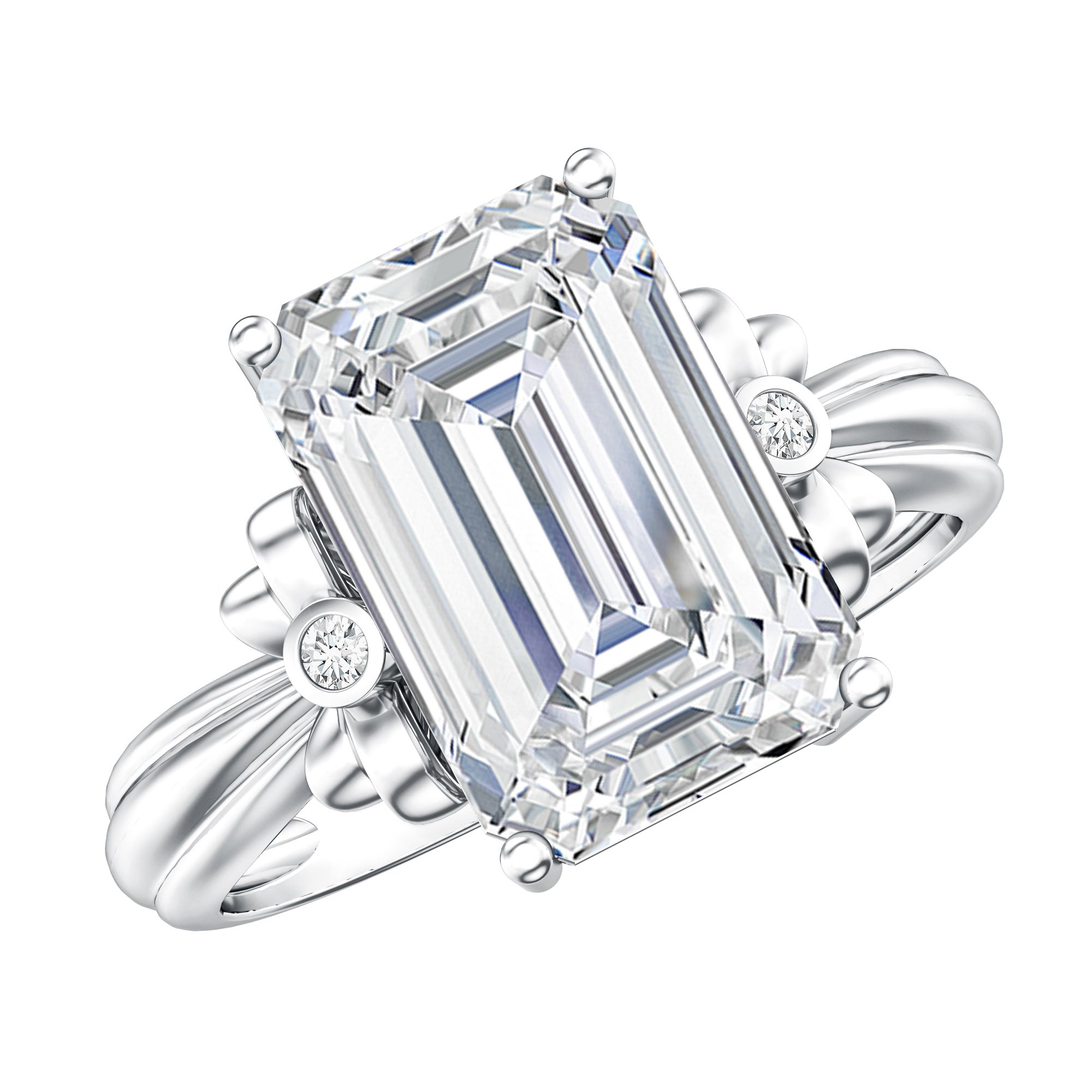 Emerald Cut Solitaire Lab Grown Diamond 5 Carat Engagement Ring IGI Certified Lab - ( E-VS1 ) - Rosec Jewels