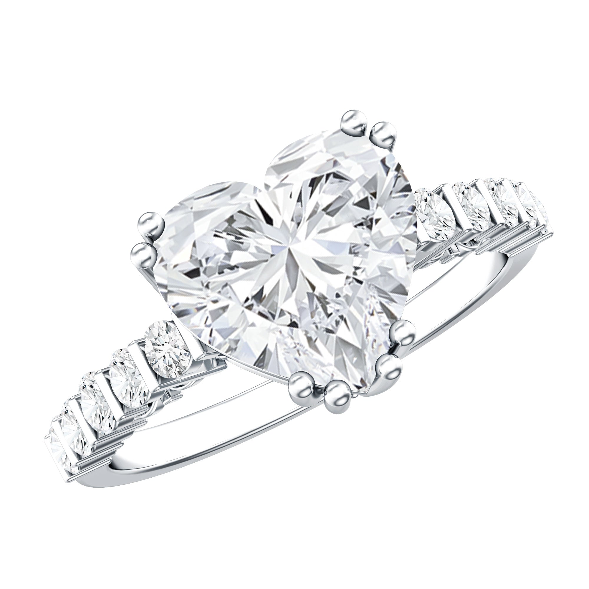 IGI Certified Lab Grown 3 Carat Diamond Heart Engagement Ring with Side Stones Lab - ( E-VS1 ) - Rosec Jewels