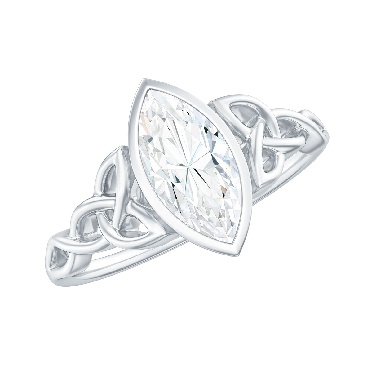 Bezel Set 1 Carat Marquise Lab Created Diamond Celtic Engagement Ring IGI Certified Lab - ( E-VS1 ) - Rosec Jewels