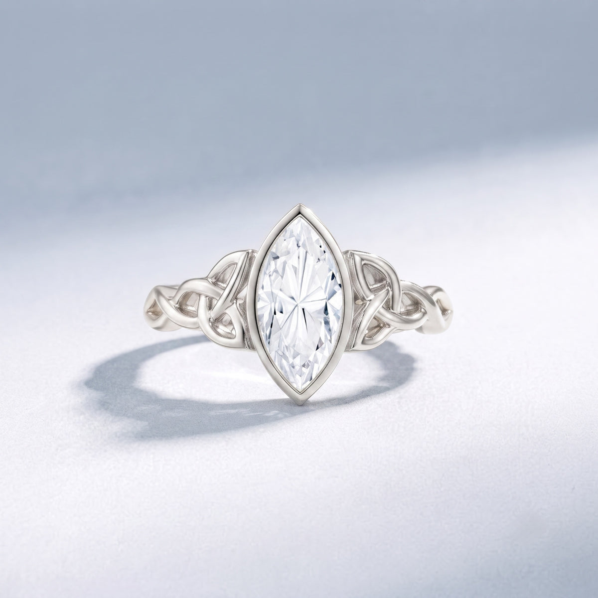 Bezel Set 1 Carat Marquise Lab Created Diamond Celtic Engagement Ring IGI Certified Lab - ( E-VS1 ) - Rosec Jewels