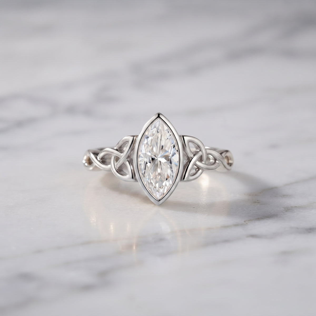 Bezel Set 1 Carat Marquise Lab Created Diamond Celtic Engagement Ring IGI Certified Lab - ( E-VS1 ) - Rosec Jewels