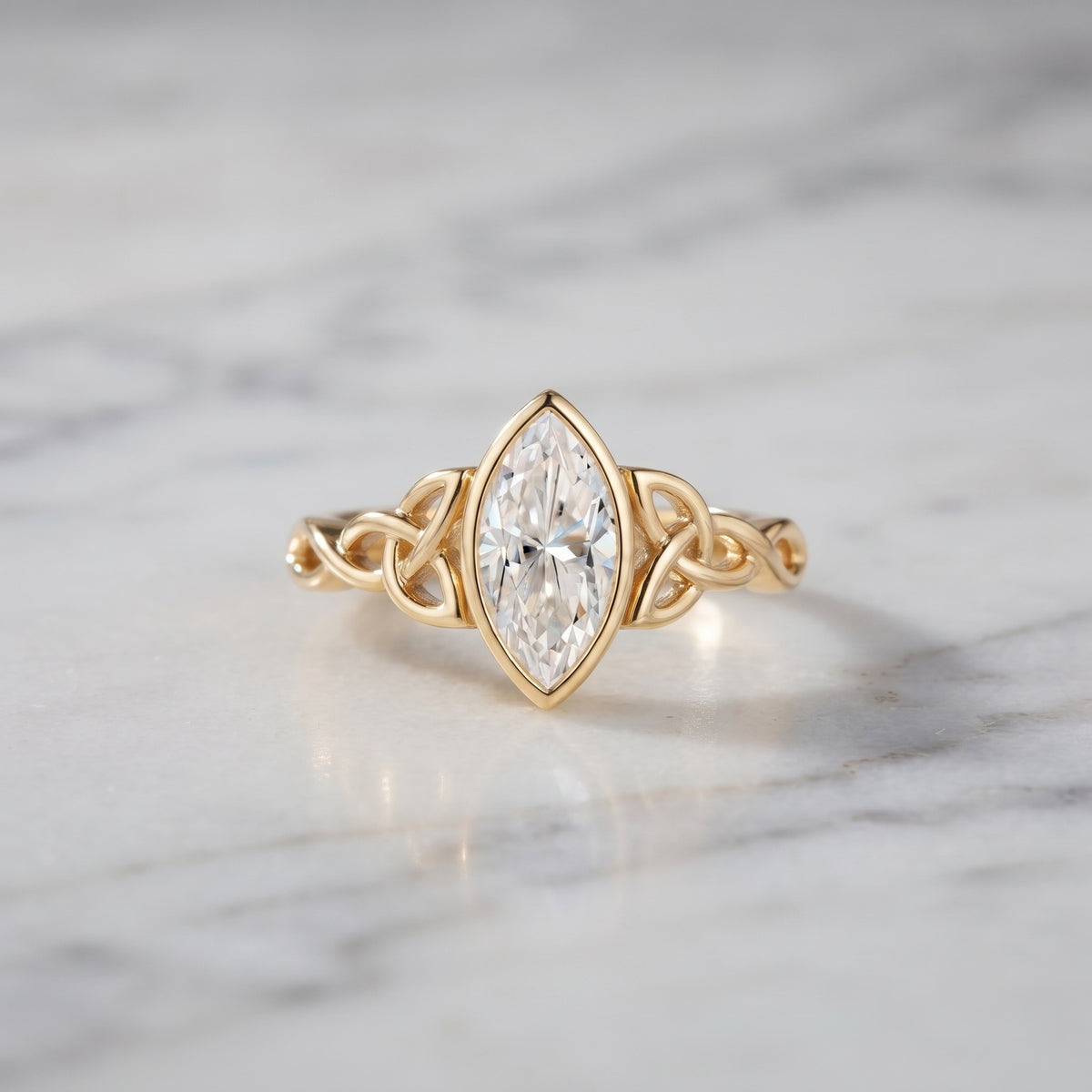 Bezel Set 1 Carat Marquise Lab Created Diamond Celtic Engagement Ring IGI Certified Lab - ( E-VS1 ) - Rosec Jewels