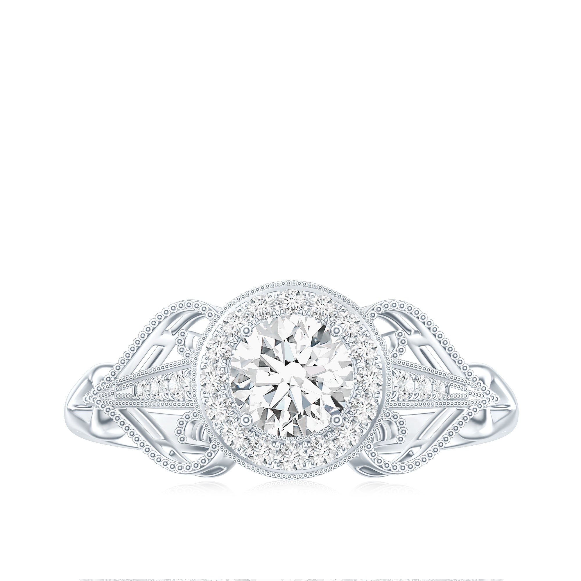 3/4 CT Statement Zircon Engagement Ring with Beaded Details AAAA - Rosec Jewels