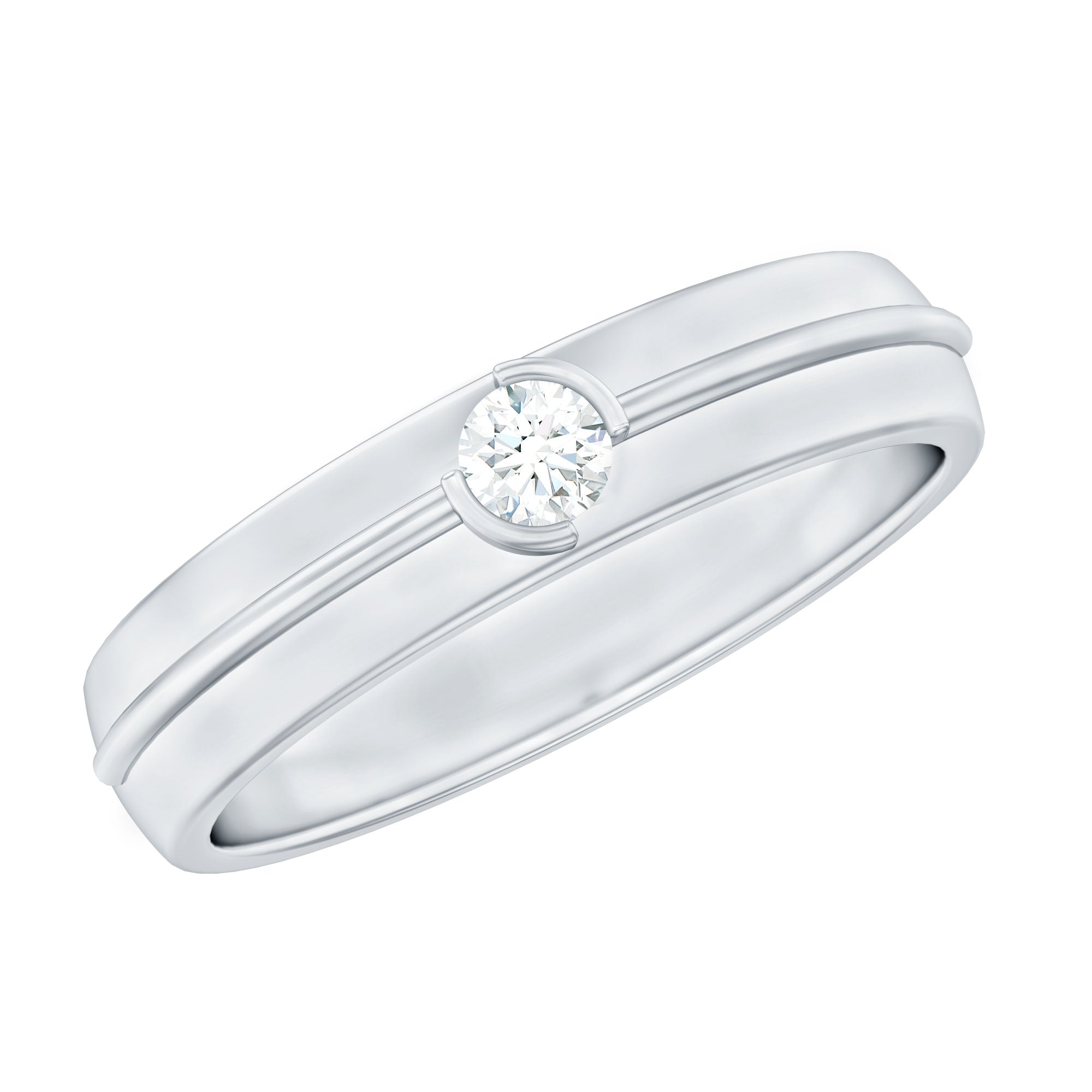 Bezel Set Round Moissanite Mens Wedding Band Ring