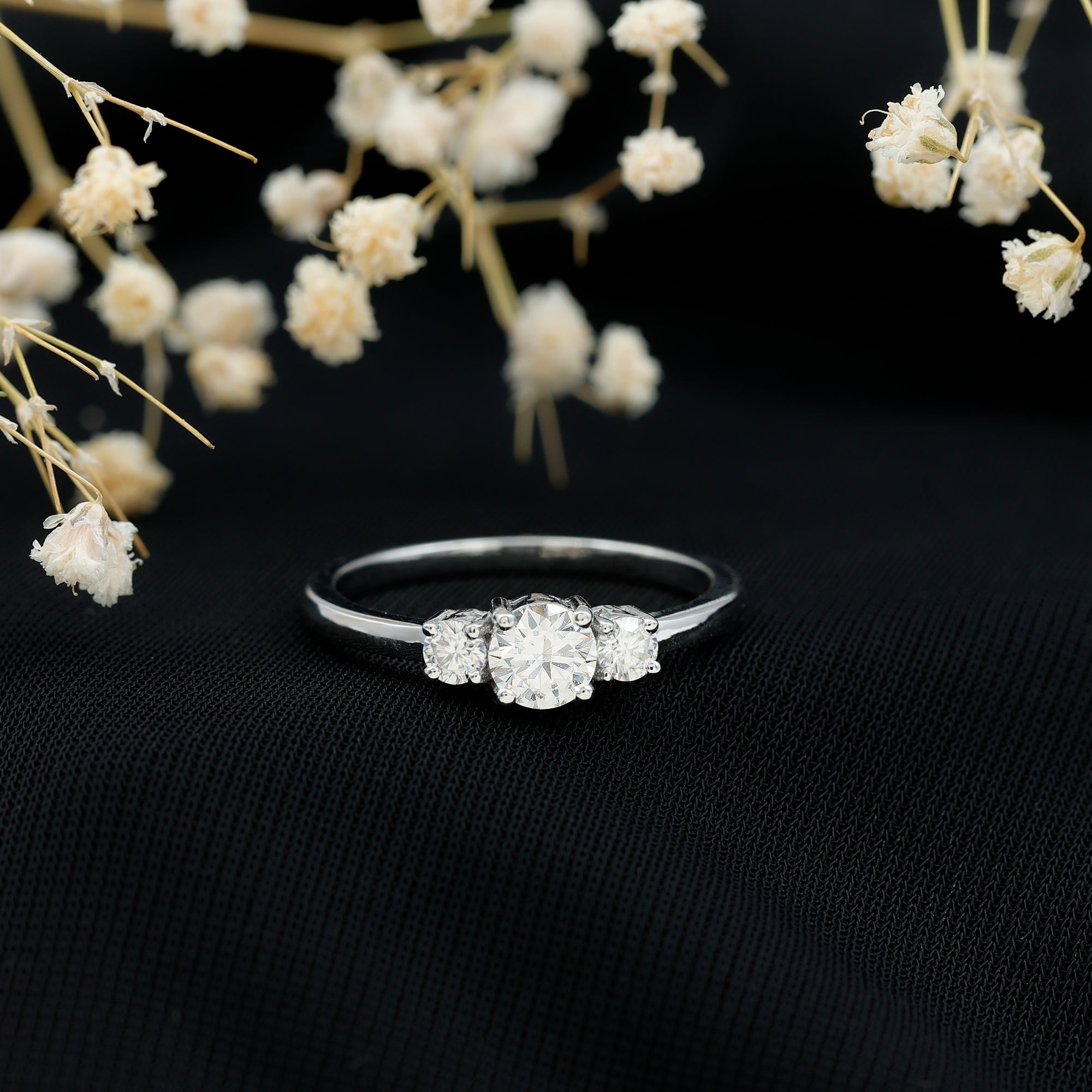 Certified Moissanite 3 Stone Engagement Ring D-VS1 - Rosec Jewels