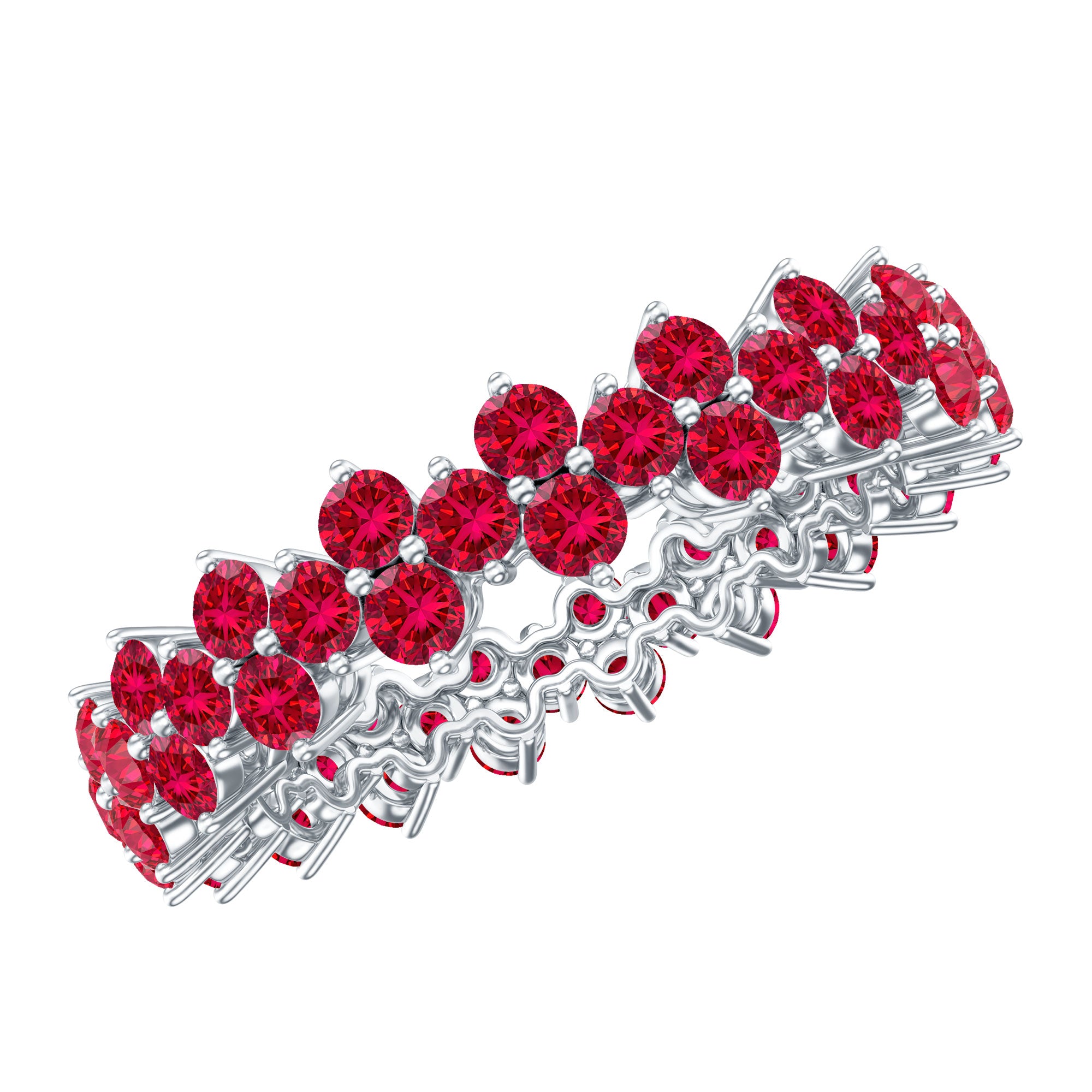 Round Lab Created Ruby Cluster Eternity Ring in Prong Setting AAAA - Rosec Jewels