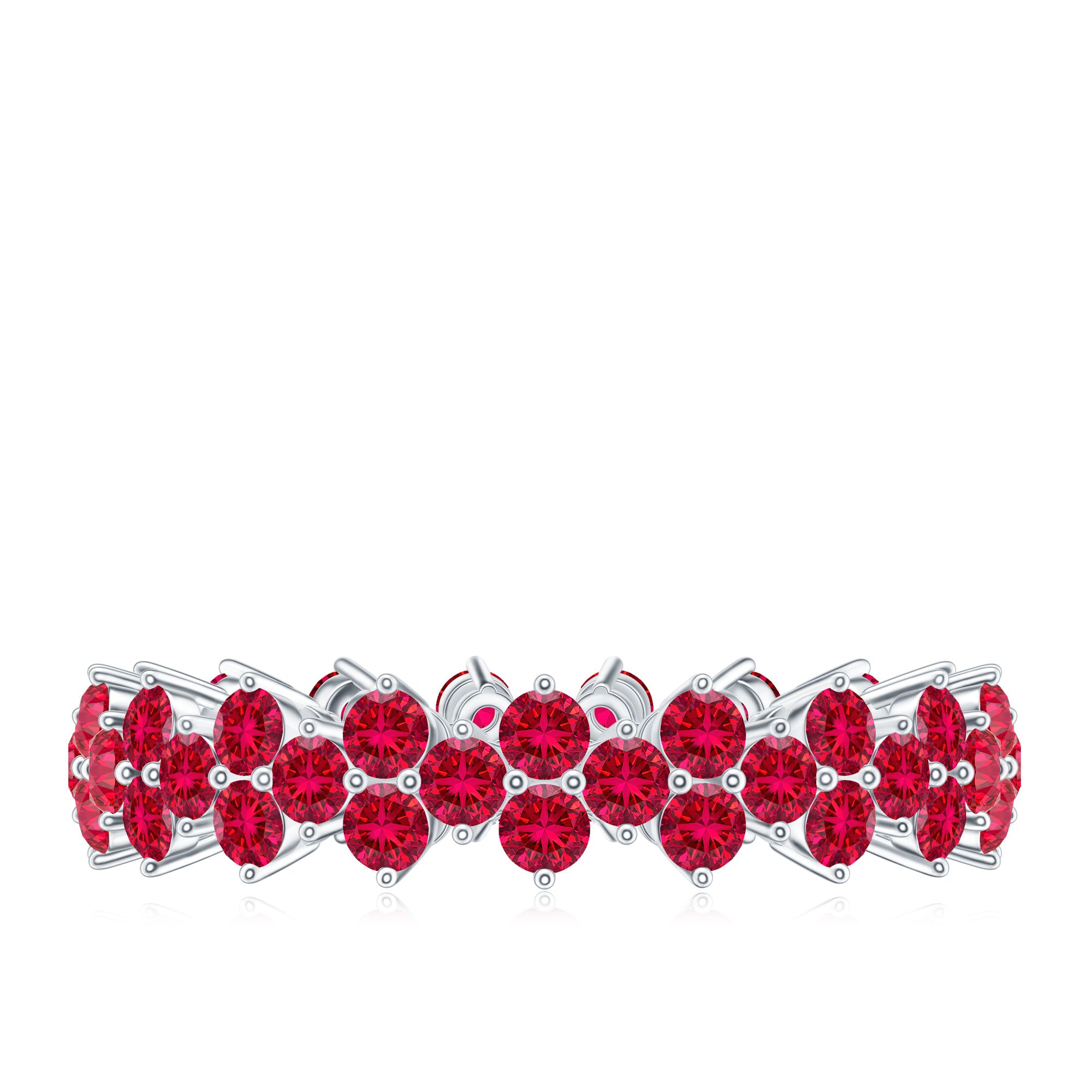 Round Lab Created Ruby Cluster Eternity Ring in Prong Setting AAAA - Rosec Jewels