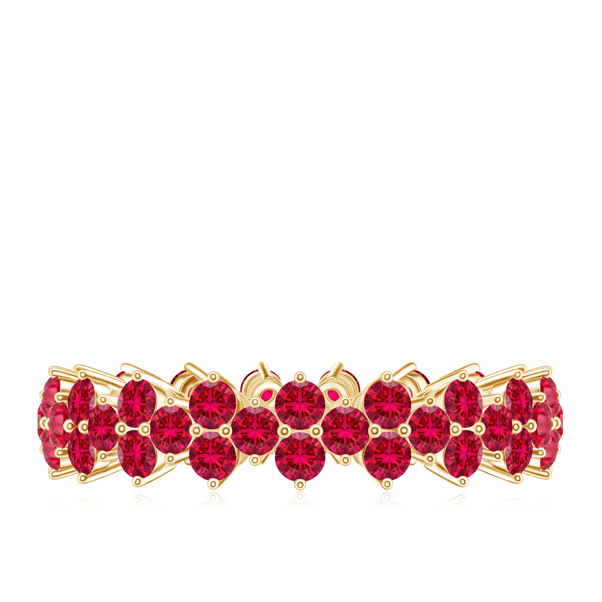 Round Lab Created Ruby Cluster Eternity Ring in Prong Setting AAAA - Rosec Jewels