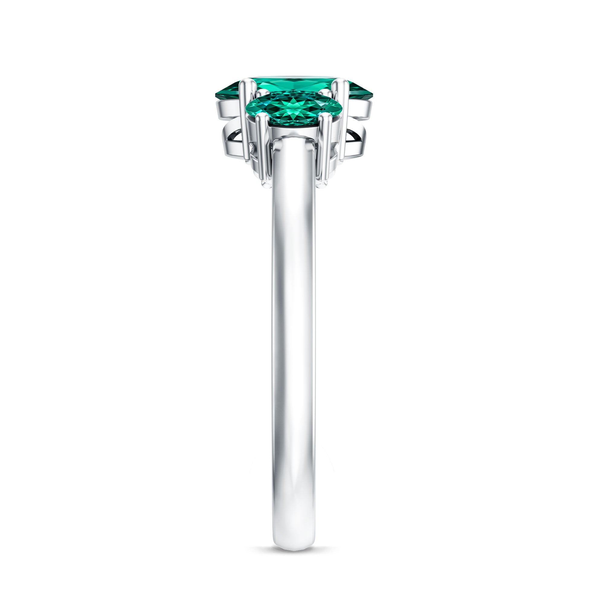 AAAA Quality Oval Cut Lab Created Emerald Three Stone Ring for Women AAAA - Rosec Jewels